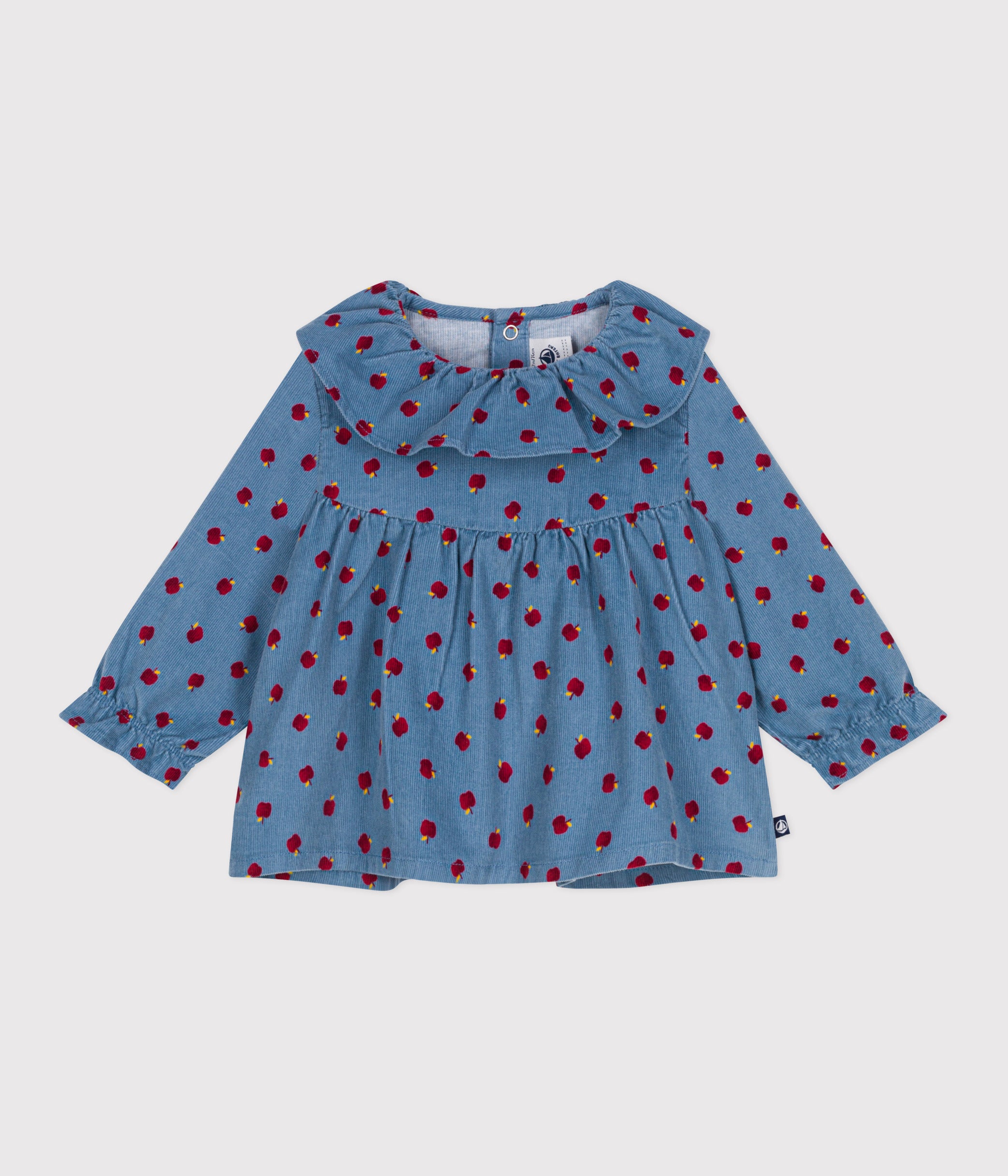 blouse-bébé-en-velours-manches-longues-imprimé-pommes