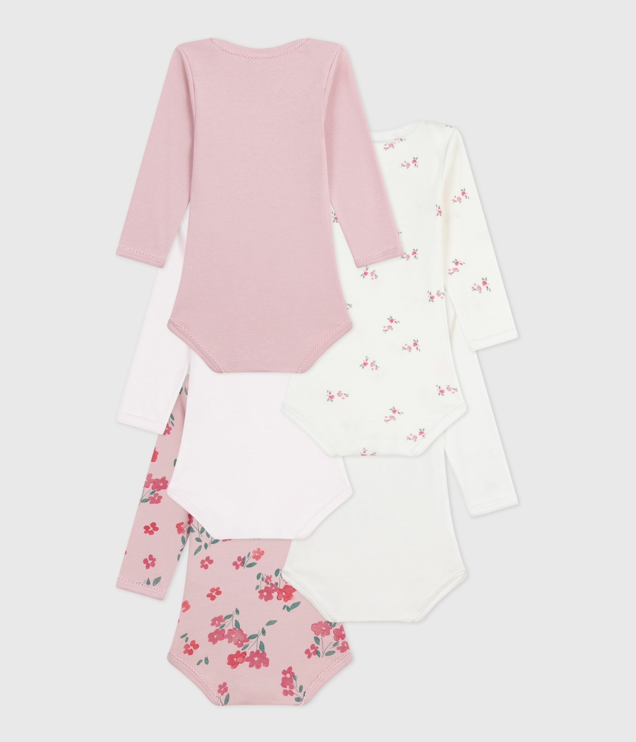lot-de-5-bodies-manches-longues-en-coton-imprimé-fleuri-bébé