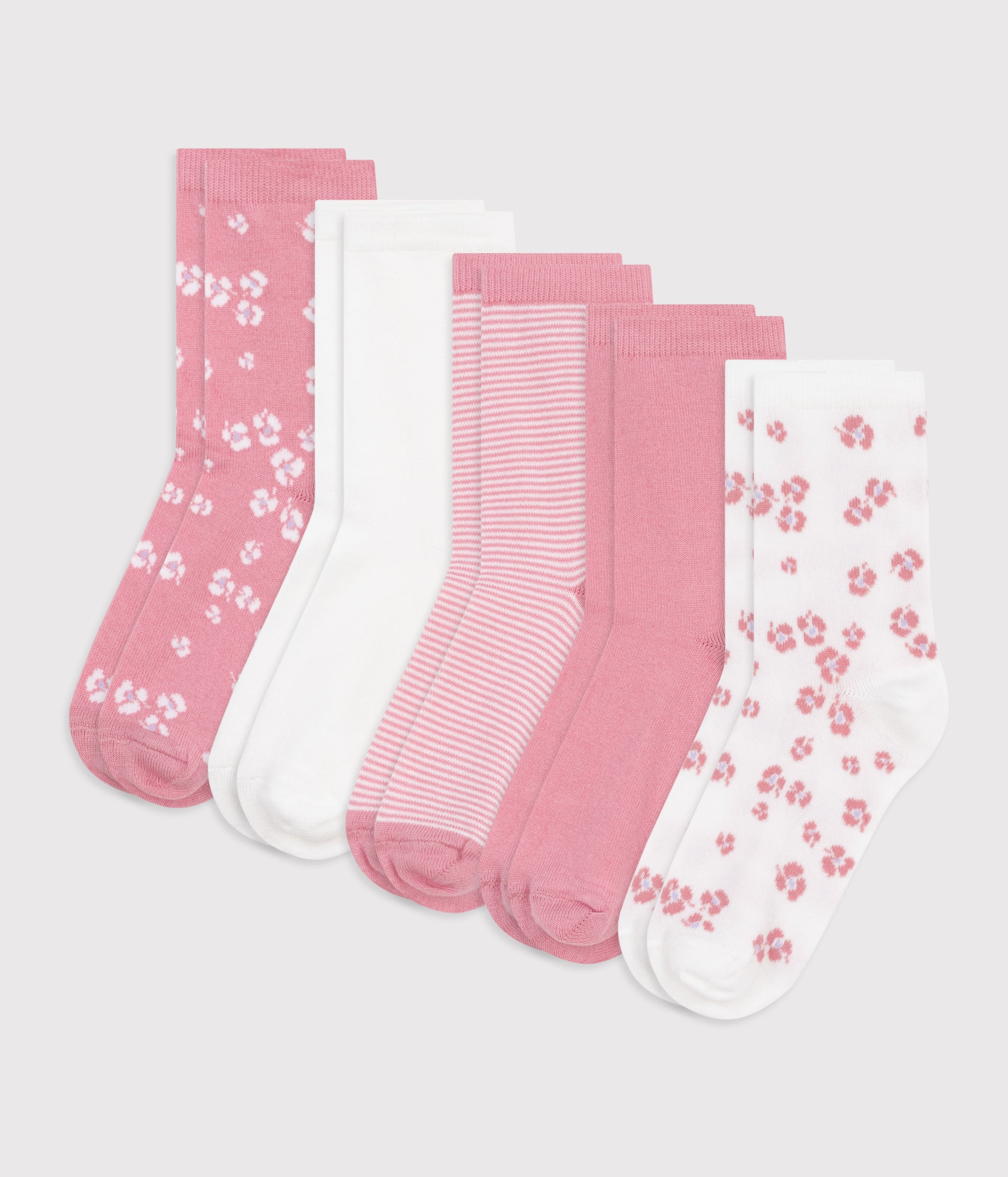 lot-de-5-paires-de-chaussettes-enfant-unies-en-coton-imprimé-fleurs