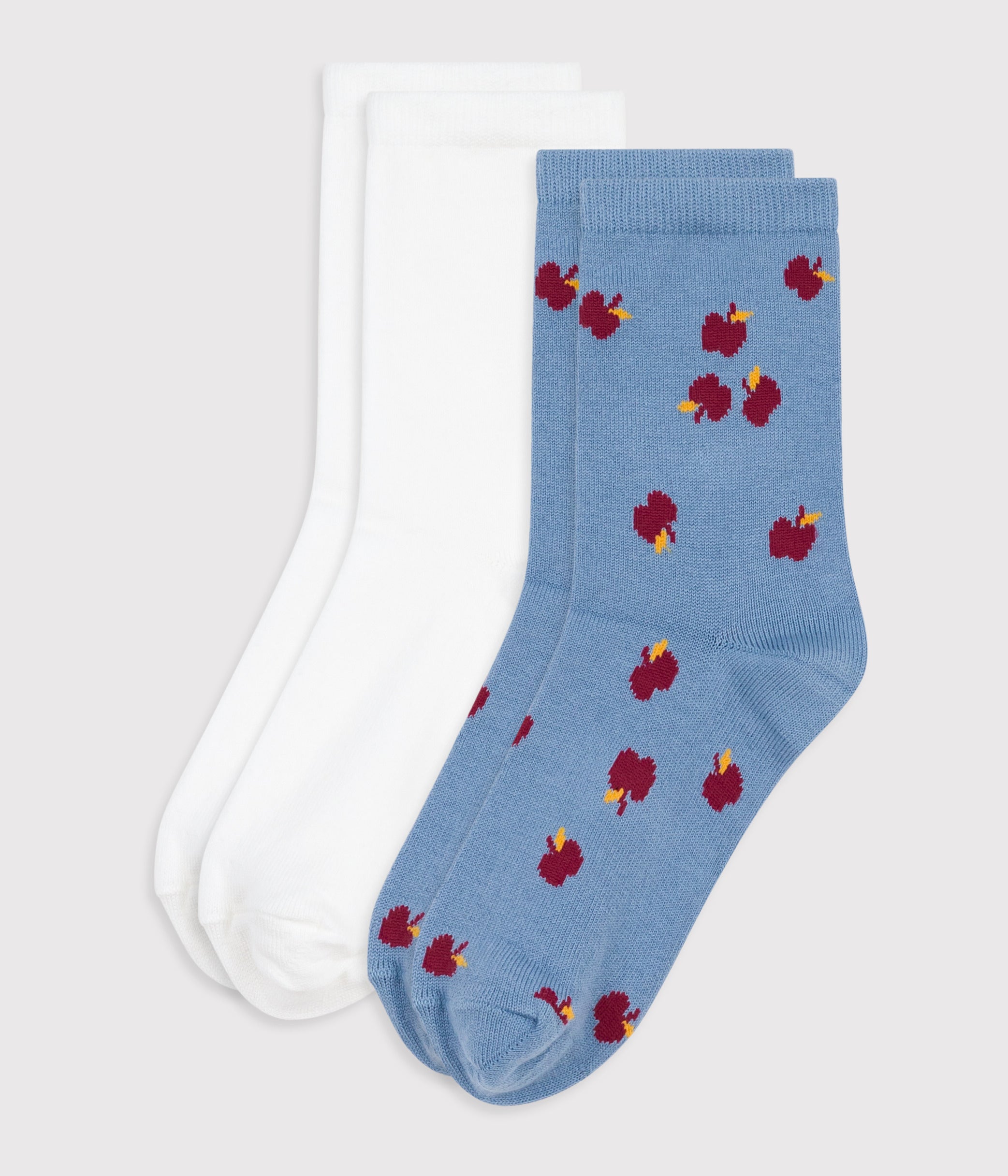 lot-de-2-paires-de-chaussettes-enfant-en-coton-imprimé-pommes
