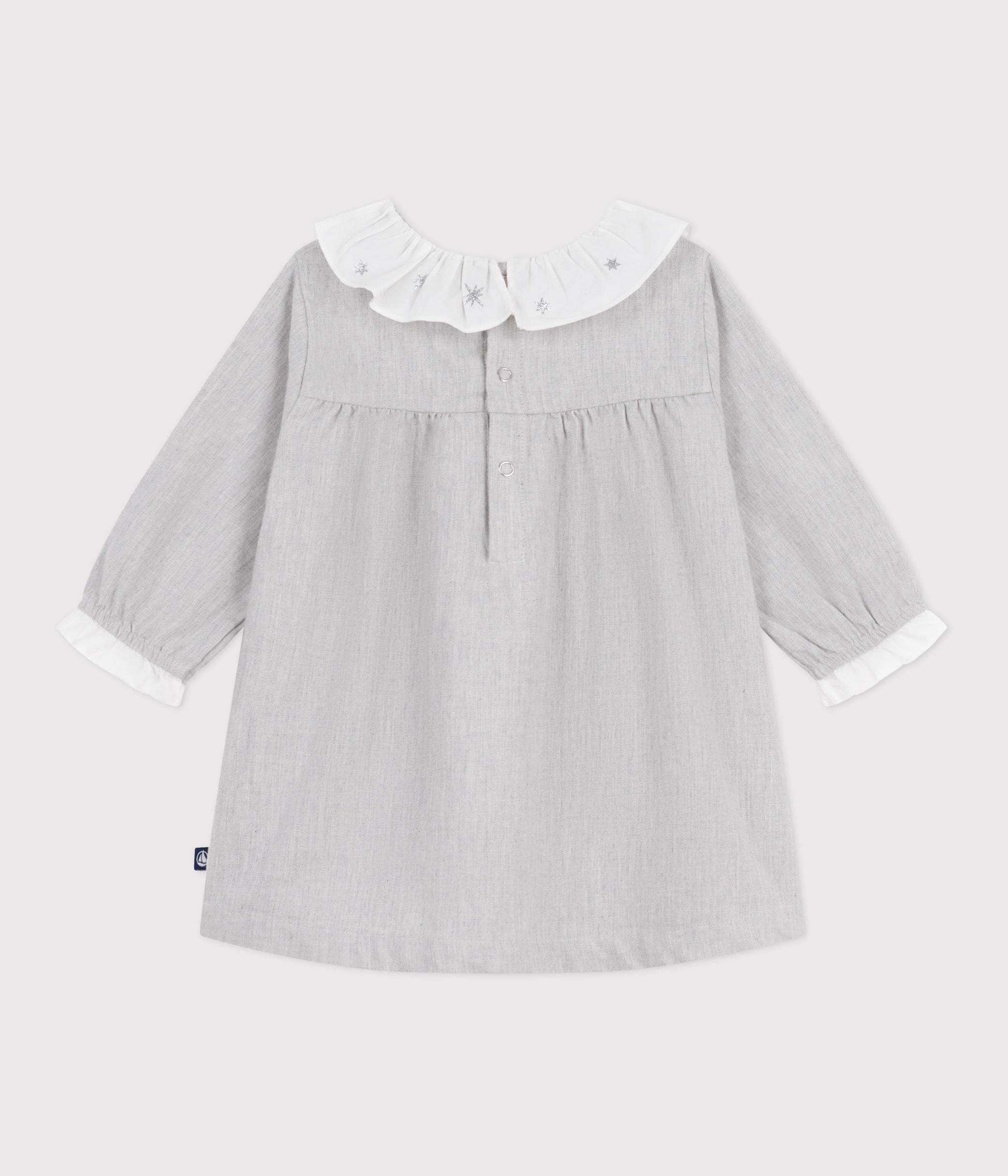 robe-bébé-en-flanelle-manches-longues-unie-à-col