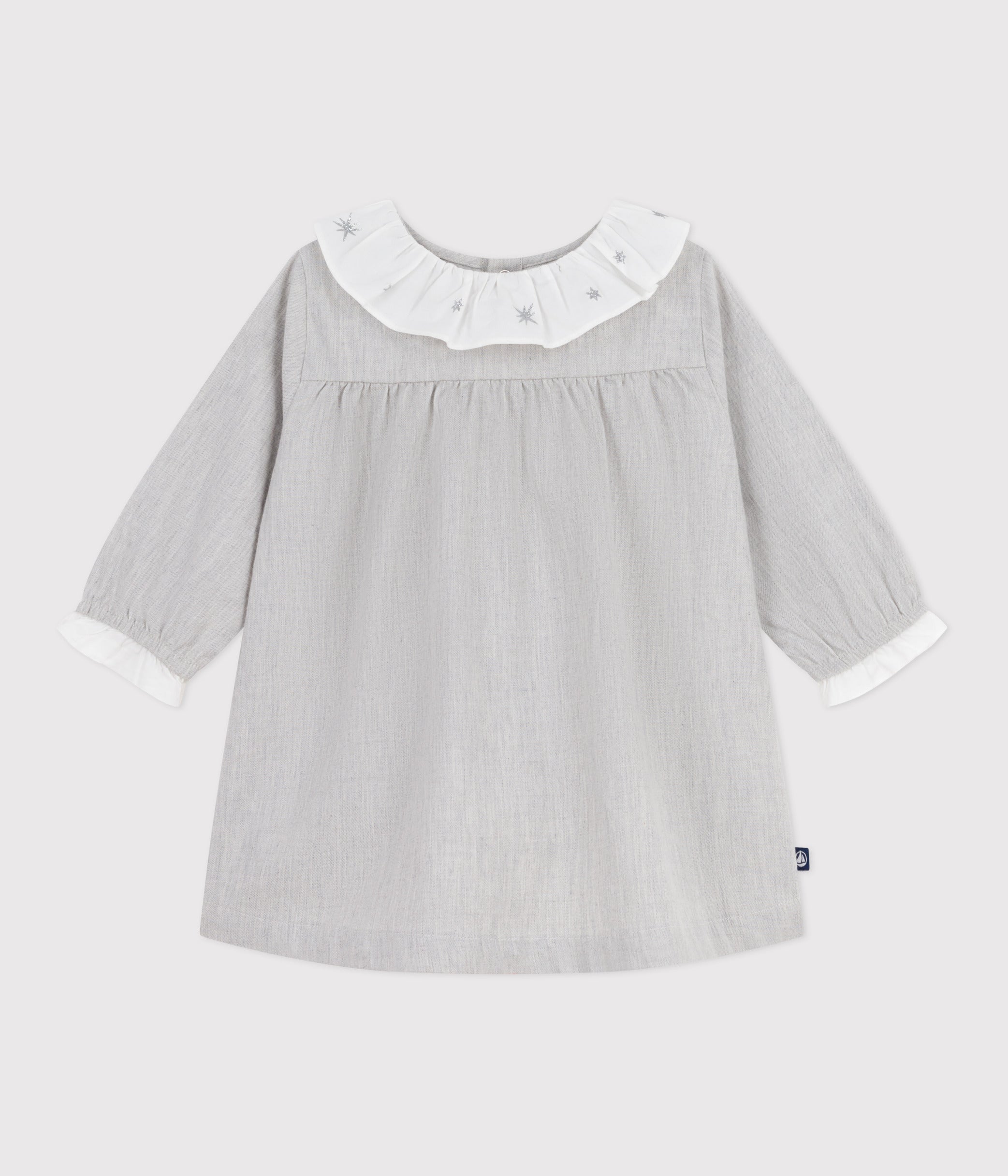 robe-bébé-en-flanelle-manches-longues-unie-à-col