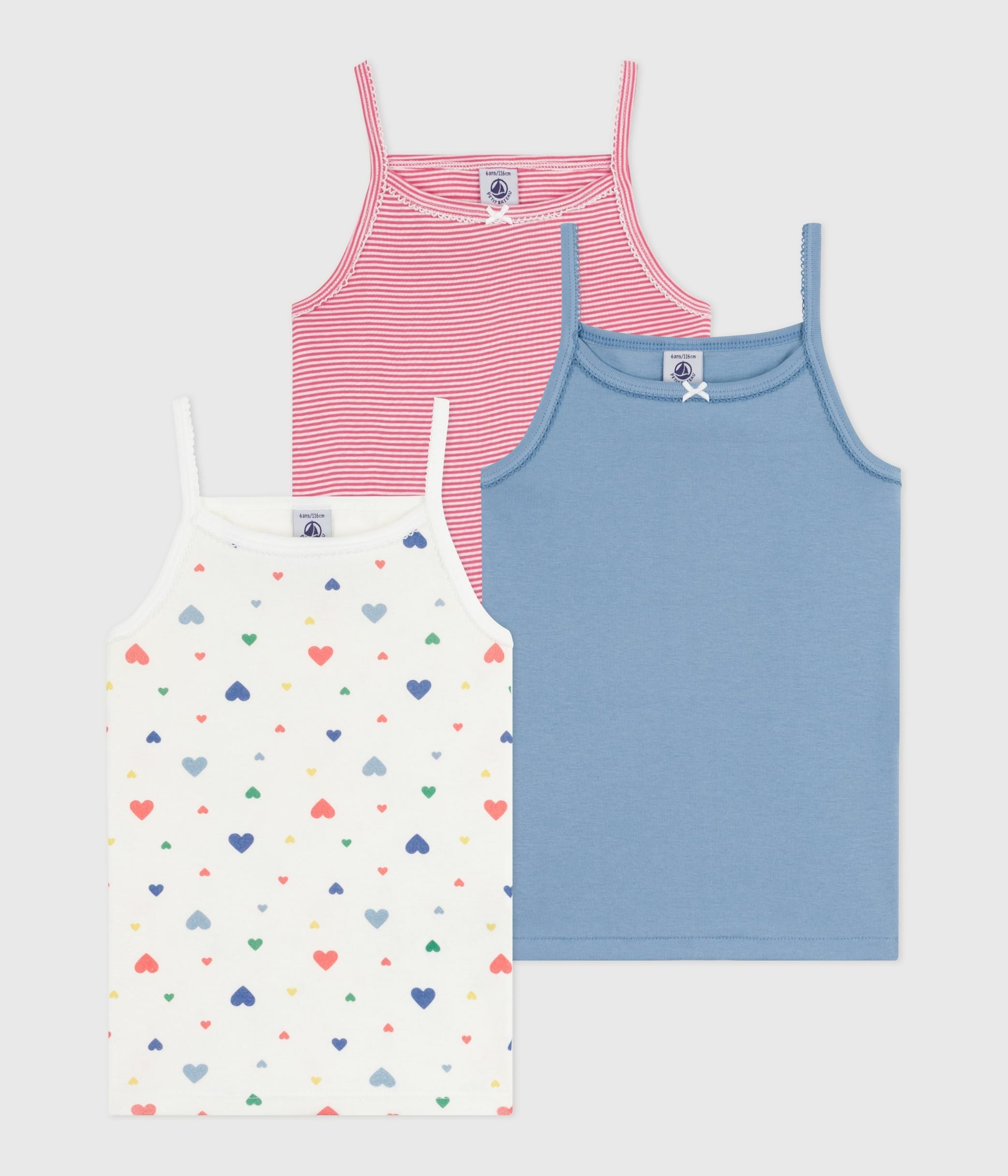 lot-de-3-chemises-à-bretelles-enfant-en-coton-imprimé-cœurs