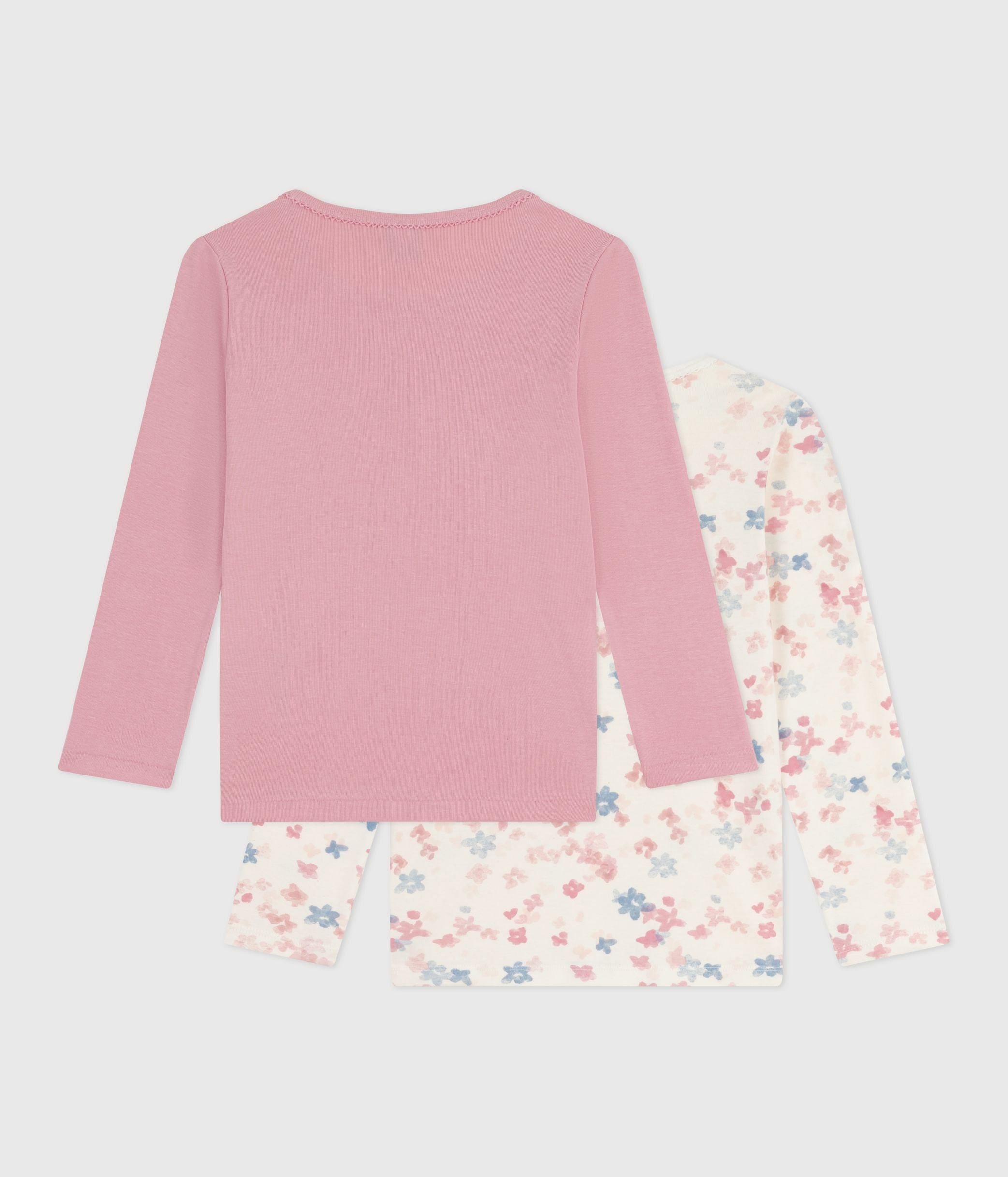 lot-de-2-tee-shirts-enfant-en-coton-manches-longues-imprimé-fleurs