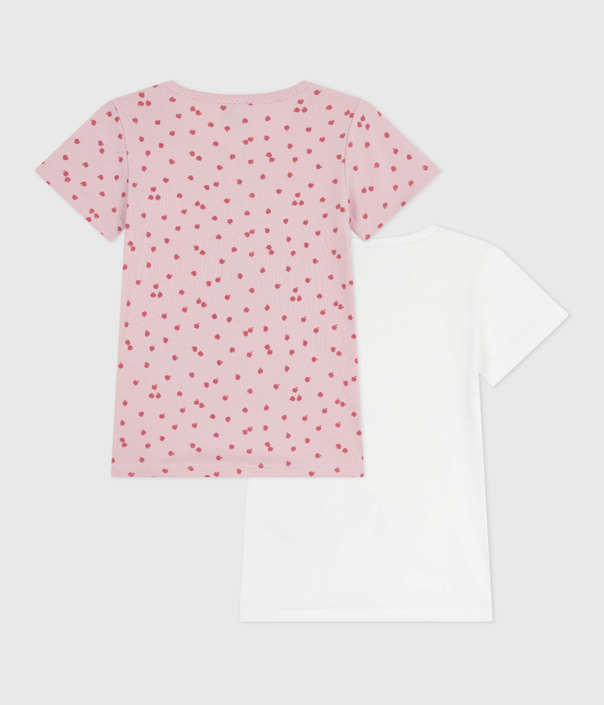 lot-de-2-tee-shirts-enfant-en-coton-manches-courtes-imprimé-pommes