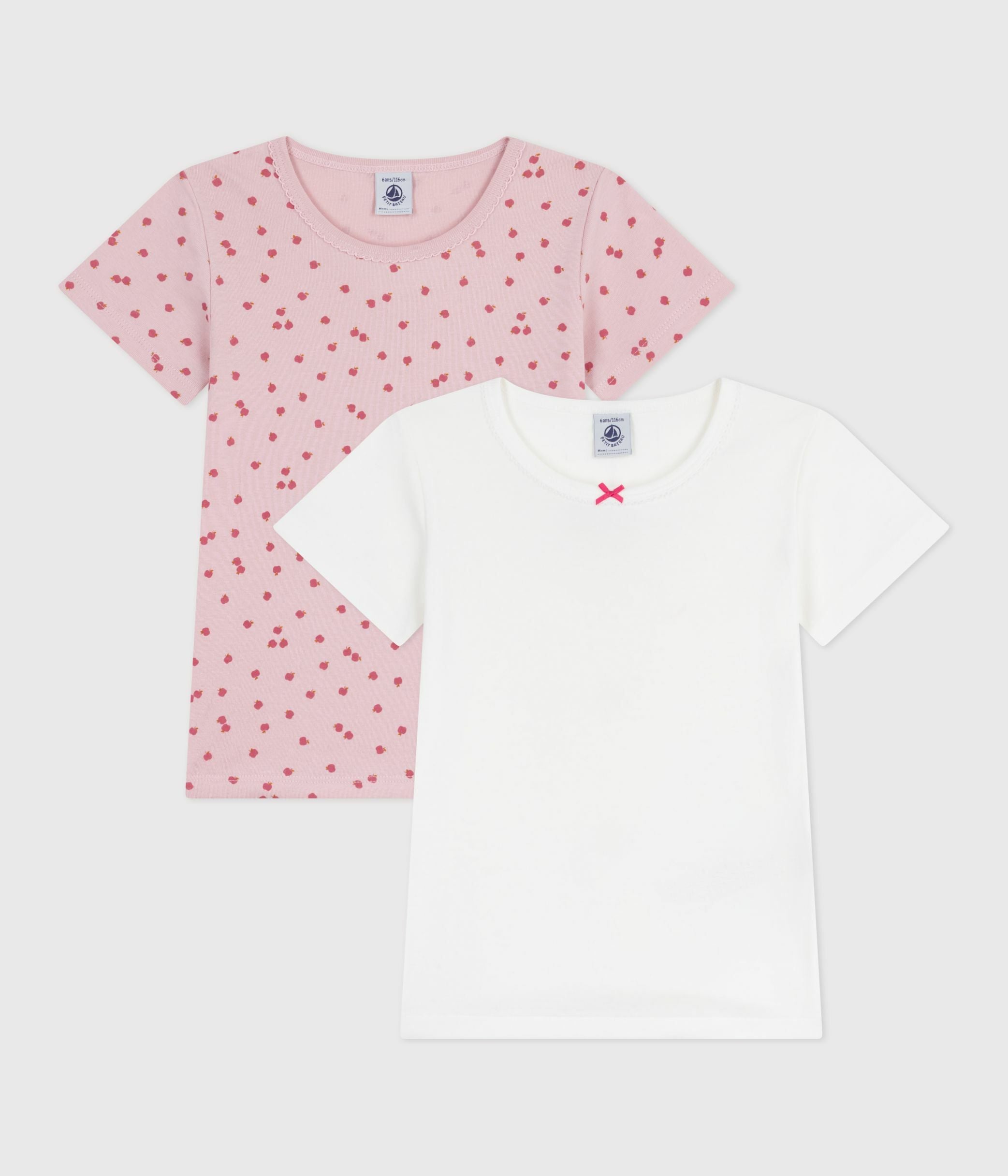 lot-de-2-tee-shirts-enfant-en-coton-manches-courtes-imprimé-pommes