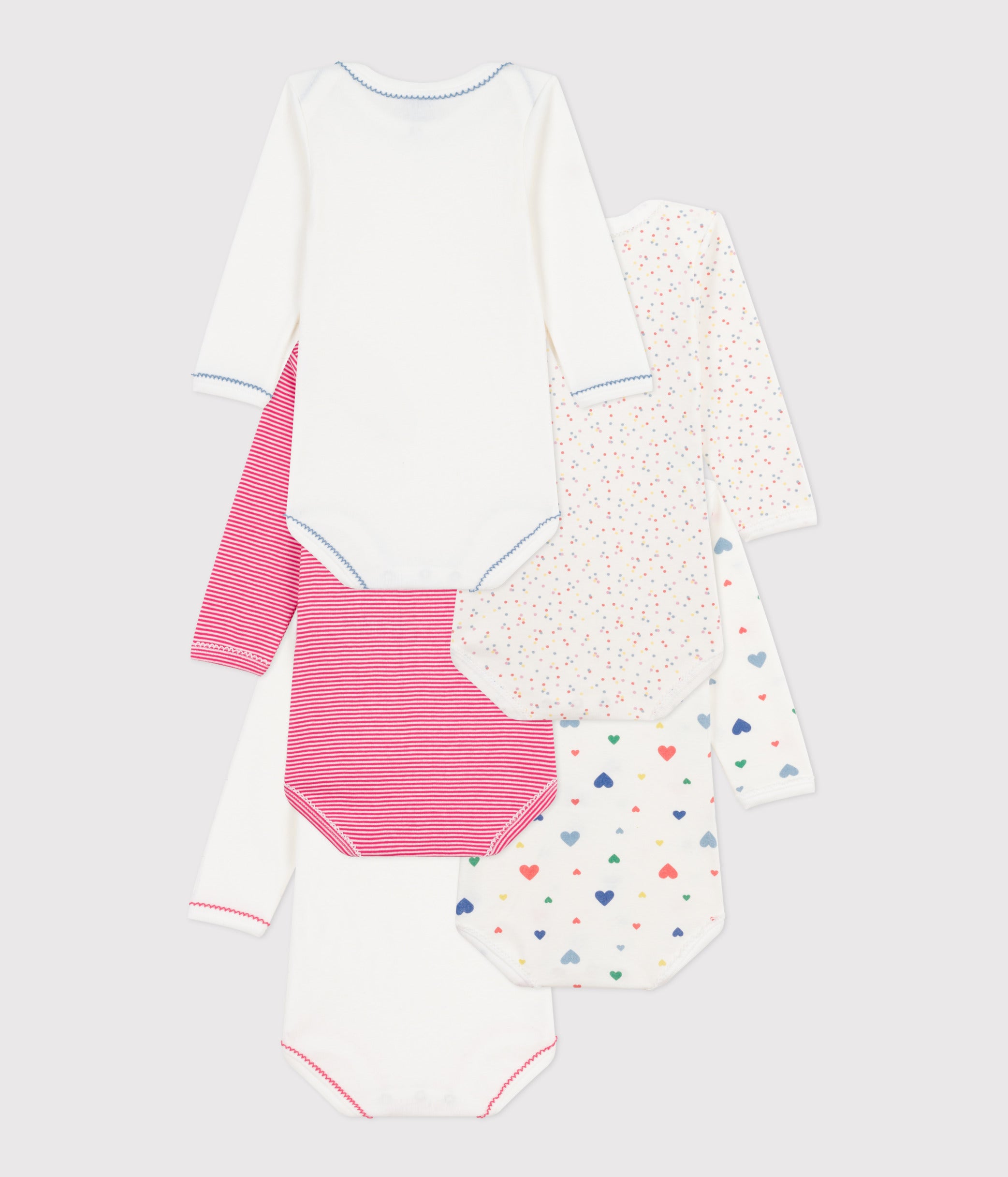 lot-de-5-bodies-manches-longues-en-coton-imprimé-cœurs-bébé