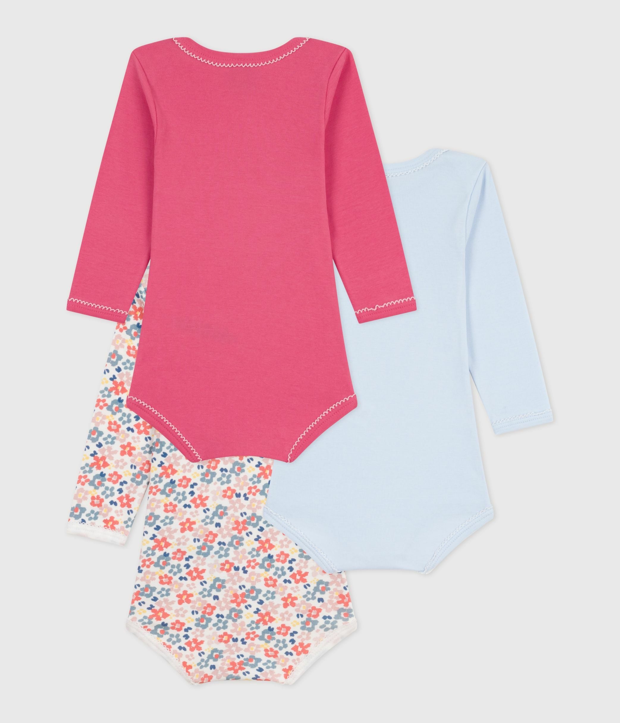 lot-de-3-bodies-manches-longues-en-coton-imprimé-fleuri-bébé
