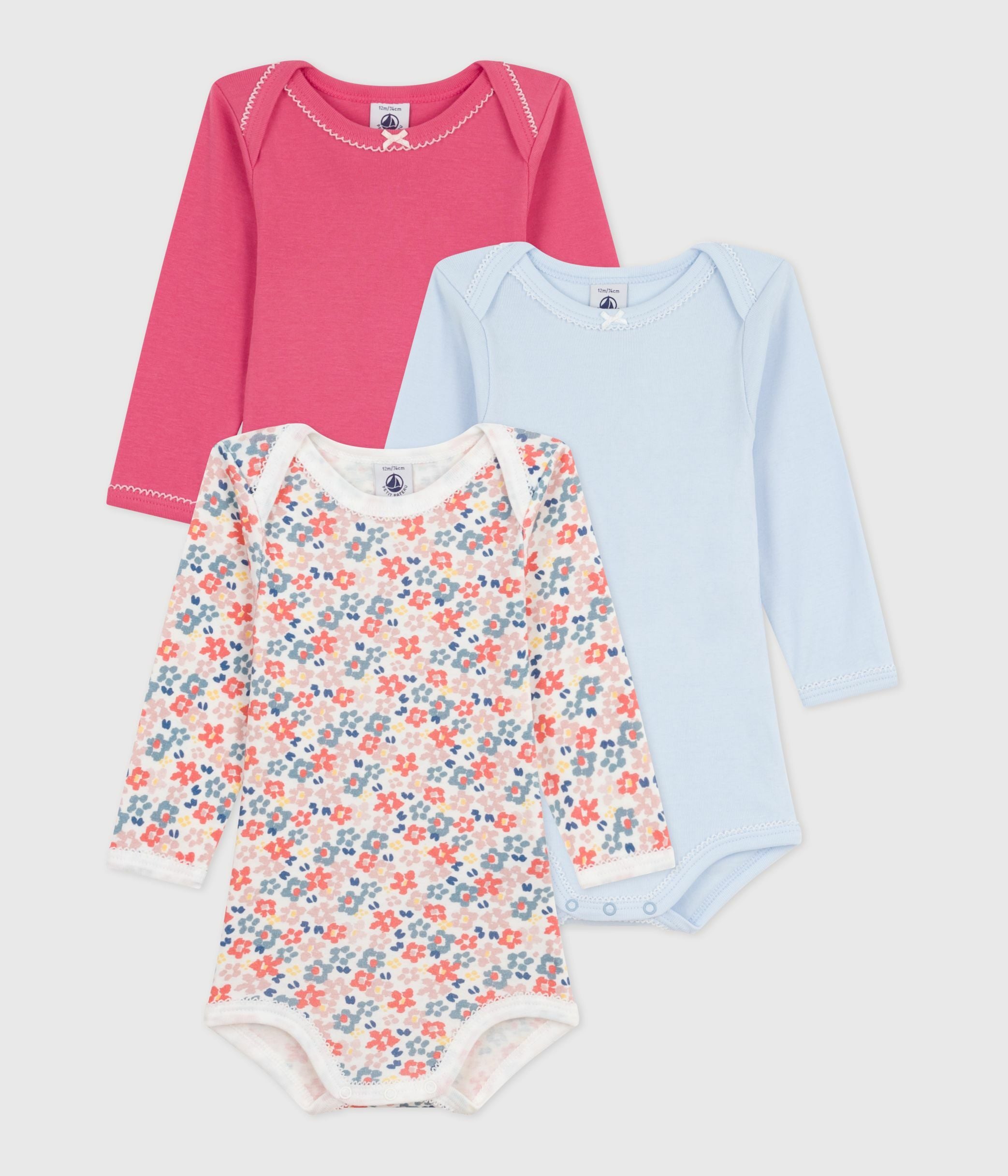 lot-de-3-bodies-manches-longues-en-coton-imprimé-fleuri-bébé