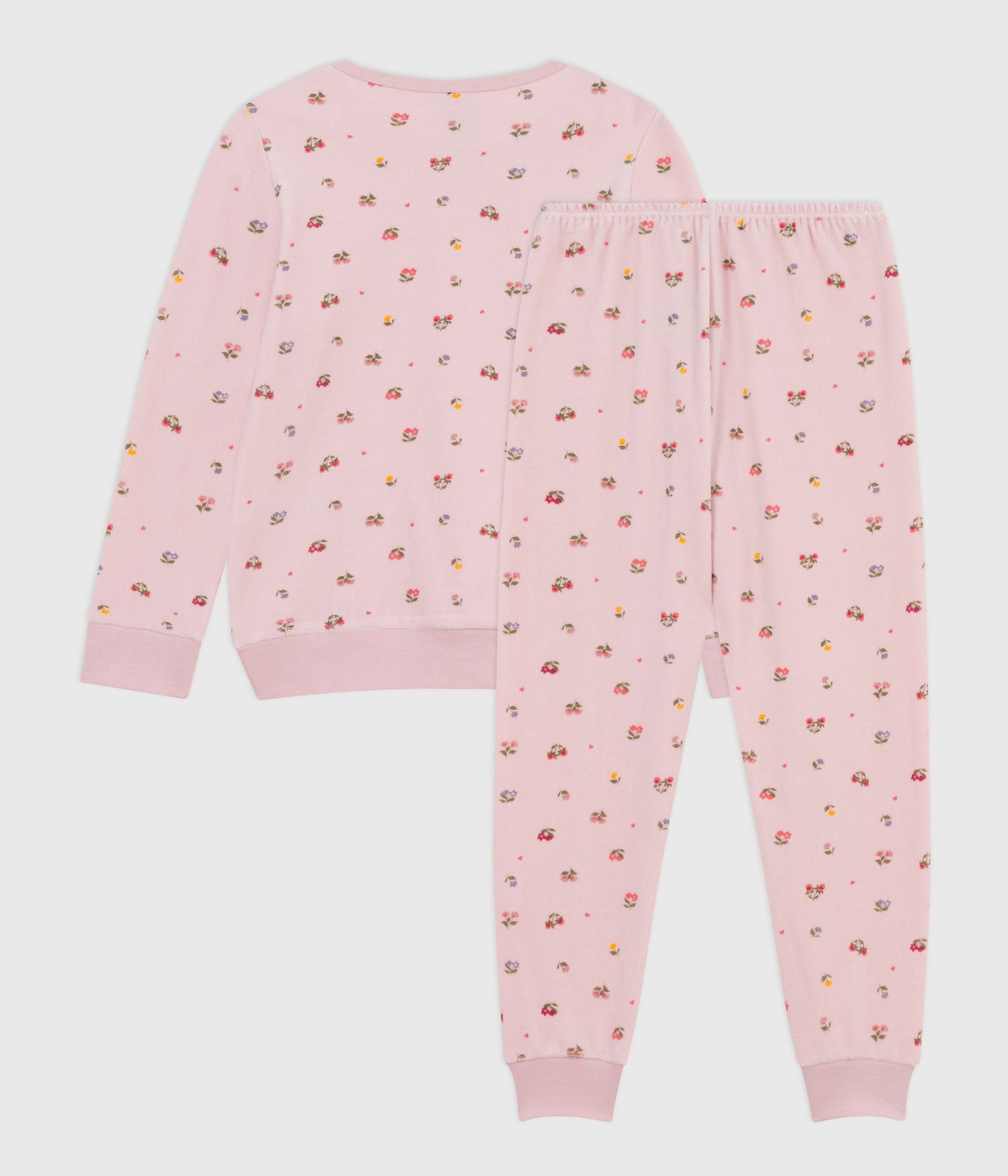 pyjama-enfant-en-velours-imprimé-fleurs
