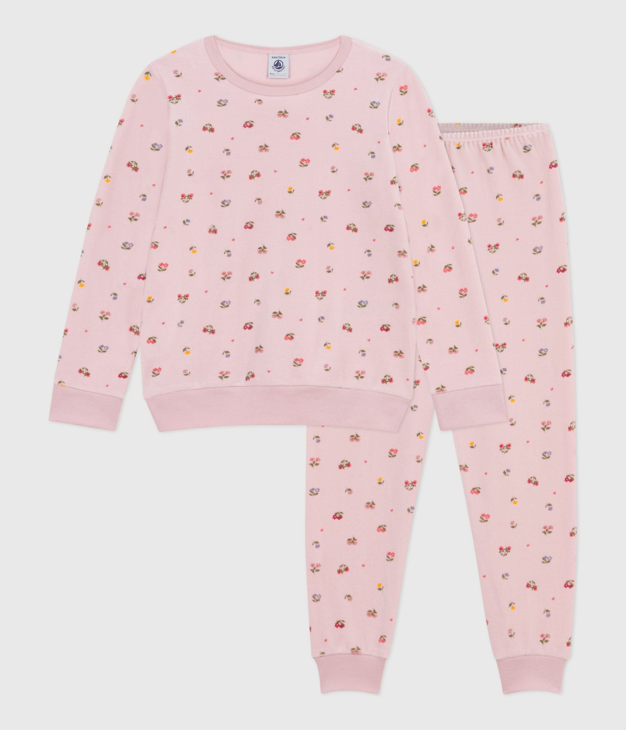 pyjama-enfant-en-velours-imprimé-fleurs