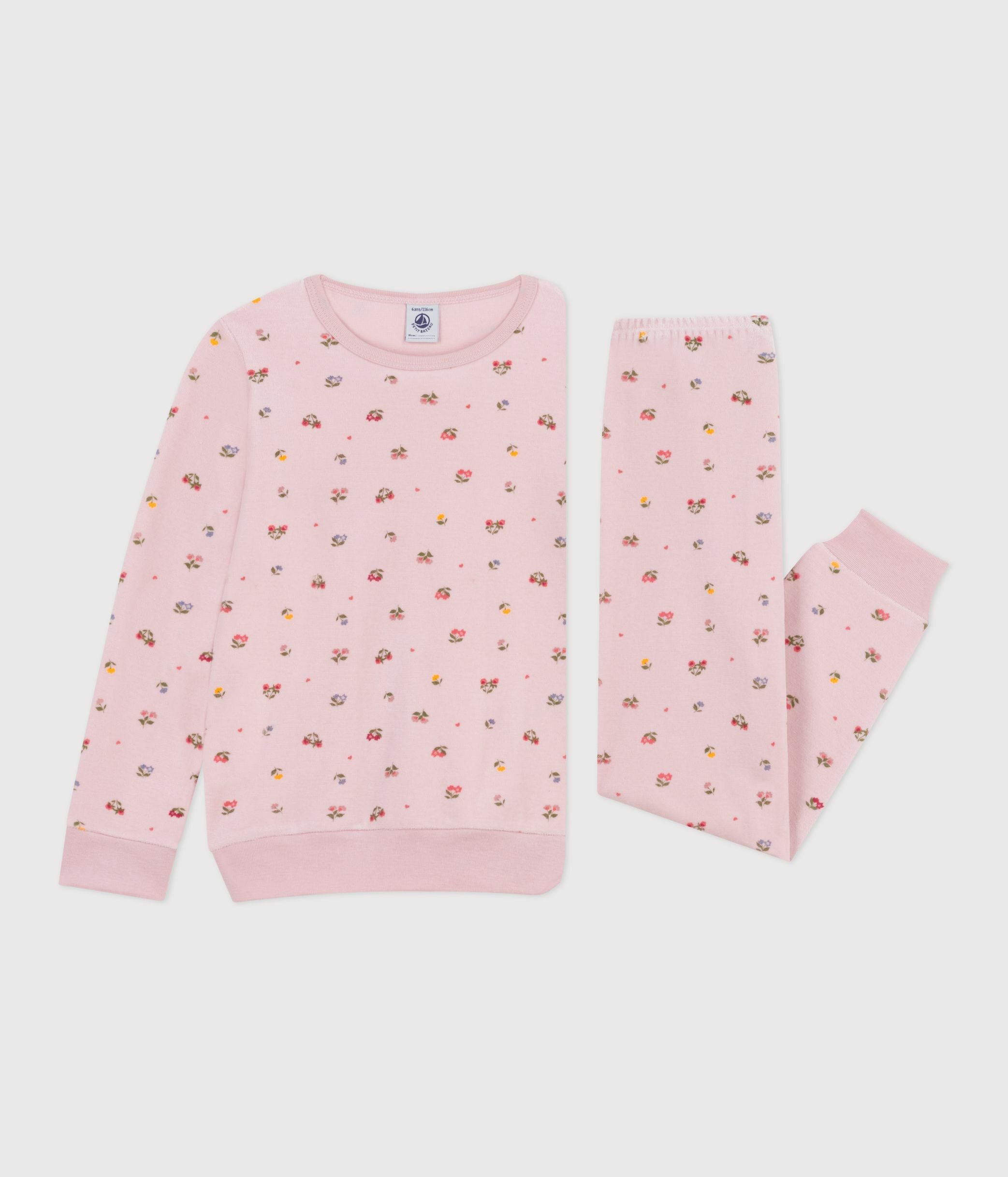 pyjama-enfant-en-velours-imprimé-fleurs