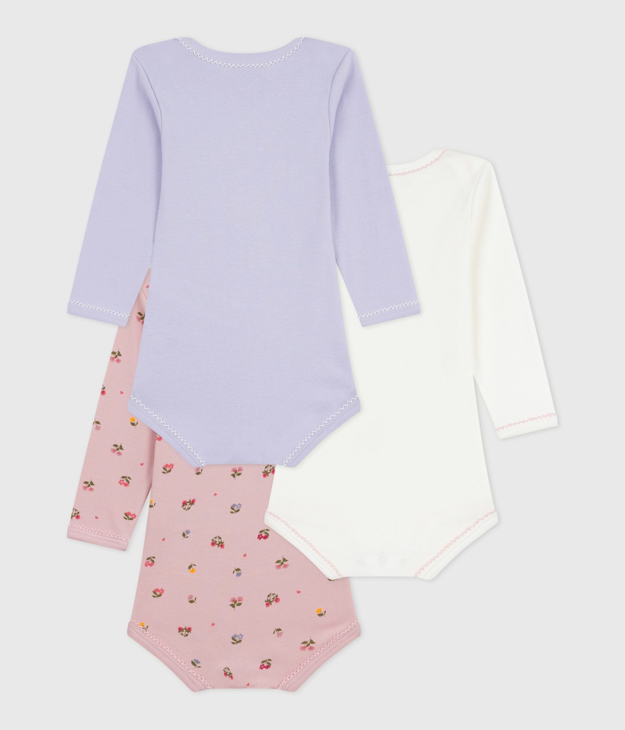 lot-de-3-bodies-manches-longues-en-coton-imprimé-fleuri-bébé