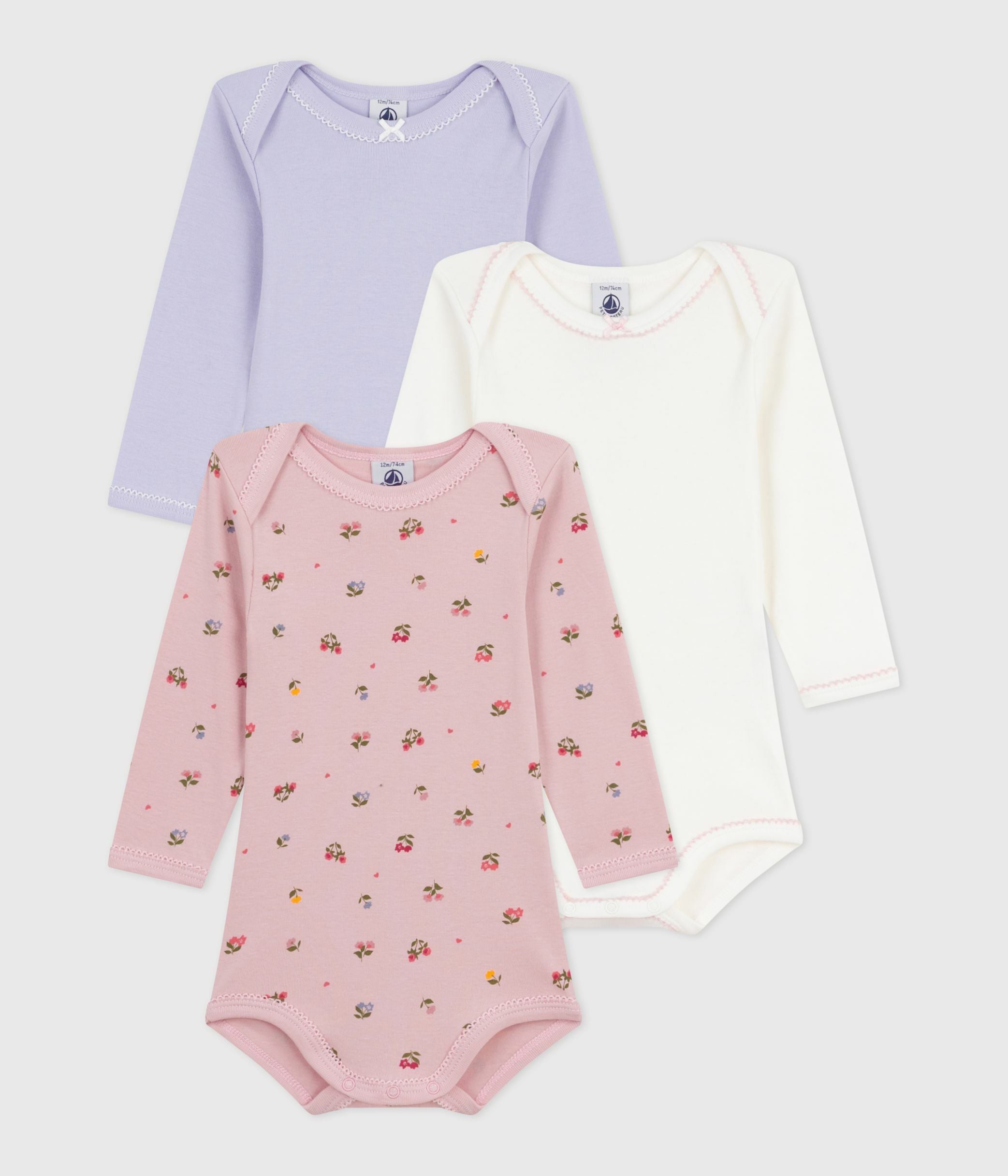 lot-de-3-bodies-manches-longues-en-coton-imprimé-fleuri-bébé