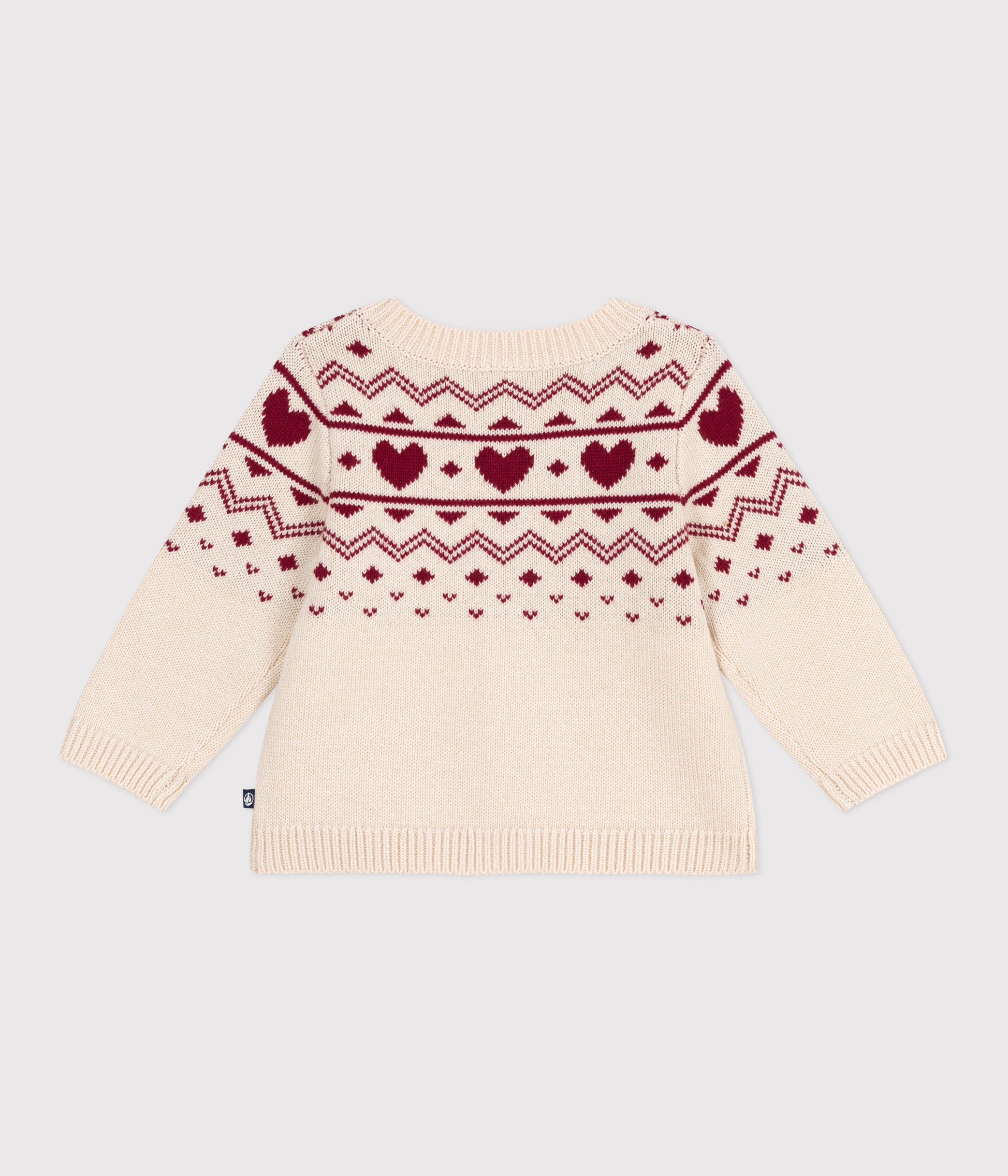 cardigan-bébé-en-tricot-laine-et-coton,-motifs-cœurs