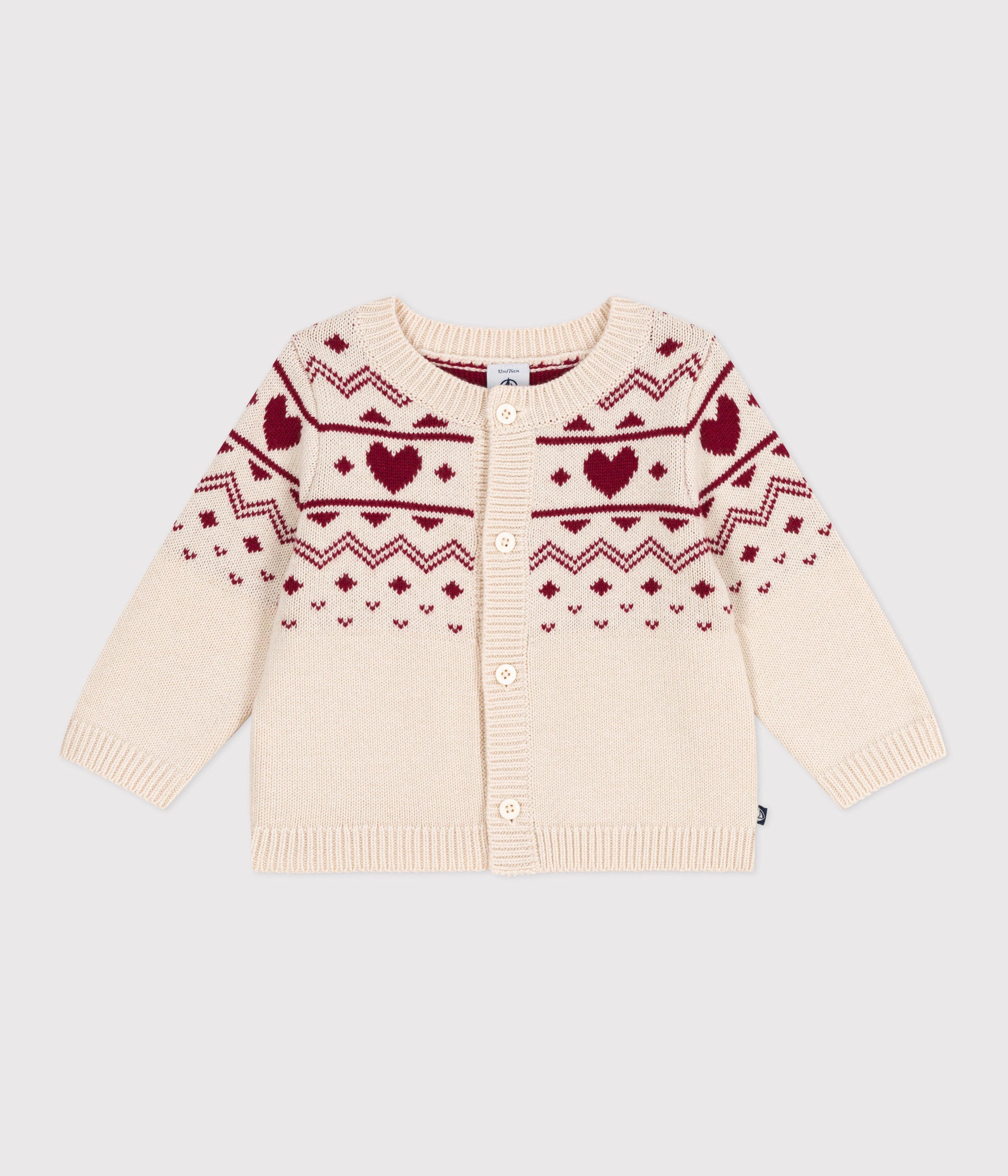 cardigan-bébé-en-tricot-laine-et-coton,-motifs-cœurs