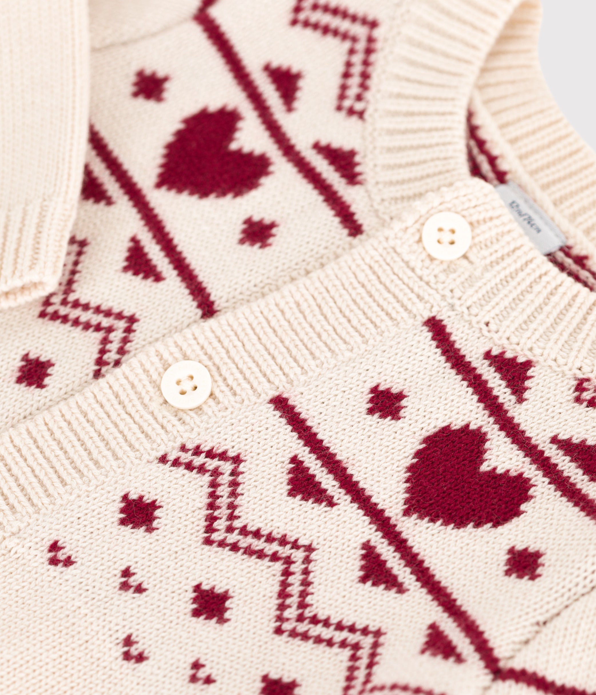 cardigan-bébé-en-tricot-laine-et-coton,-motifs-cœurs