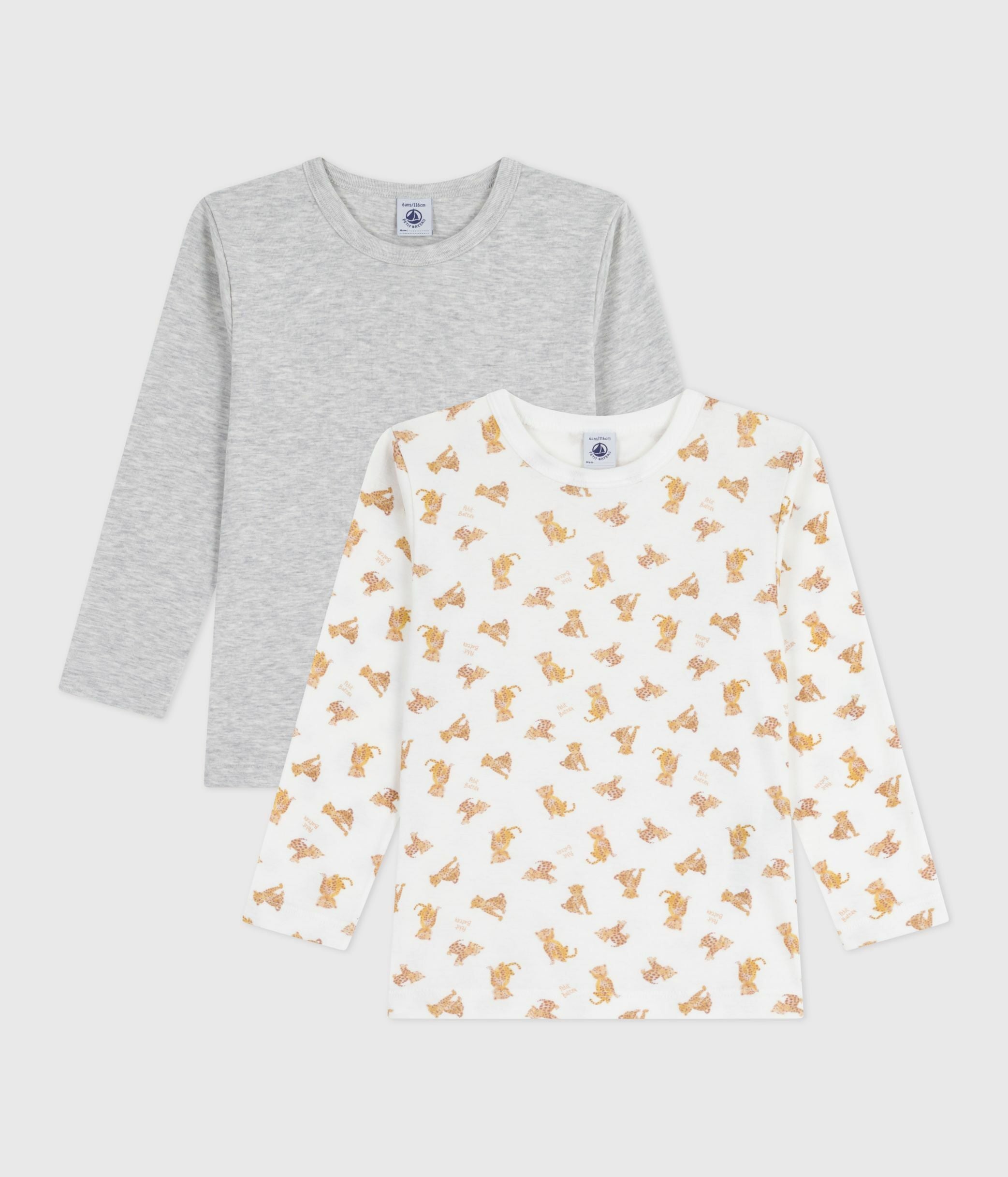 lot-de-2-tee-shirts-enfant-en-coton-manches-longues-imprimé-léopards
