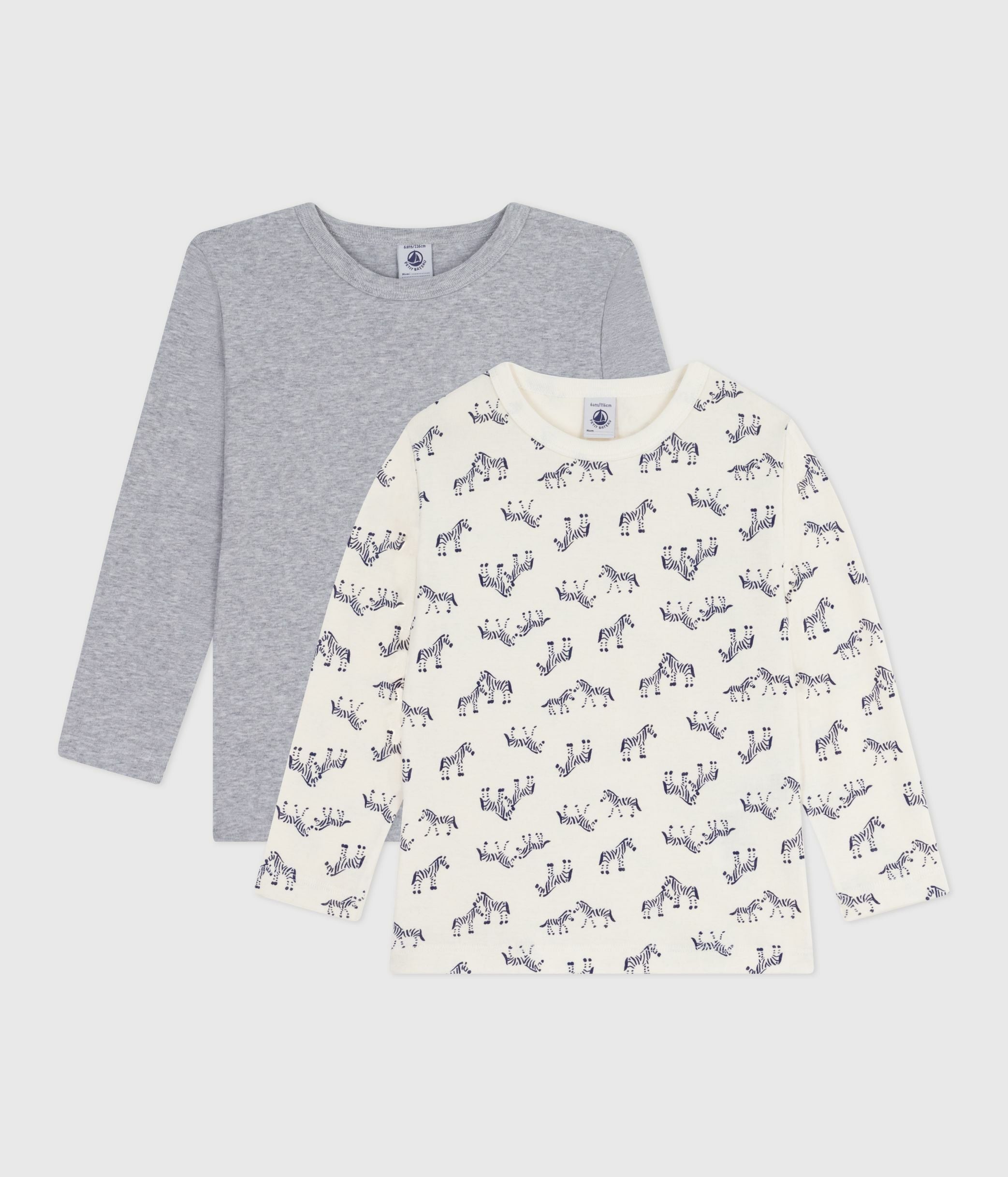 lot-de-2-tee-shirts-enfant-en-coton-manches-longues-imprimé-zèbres