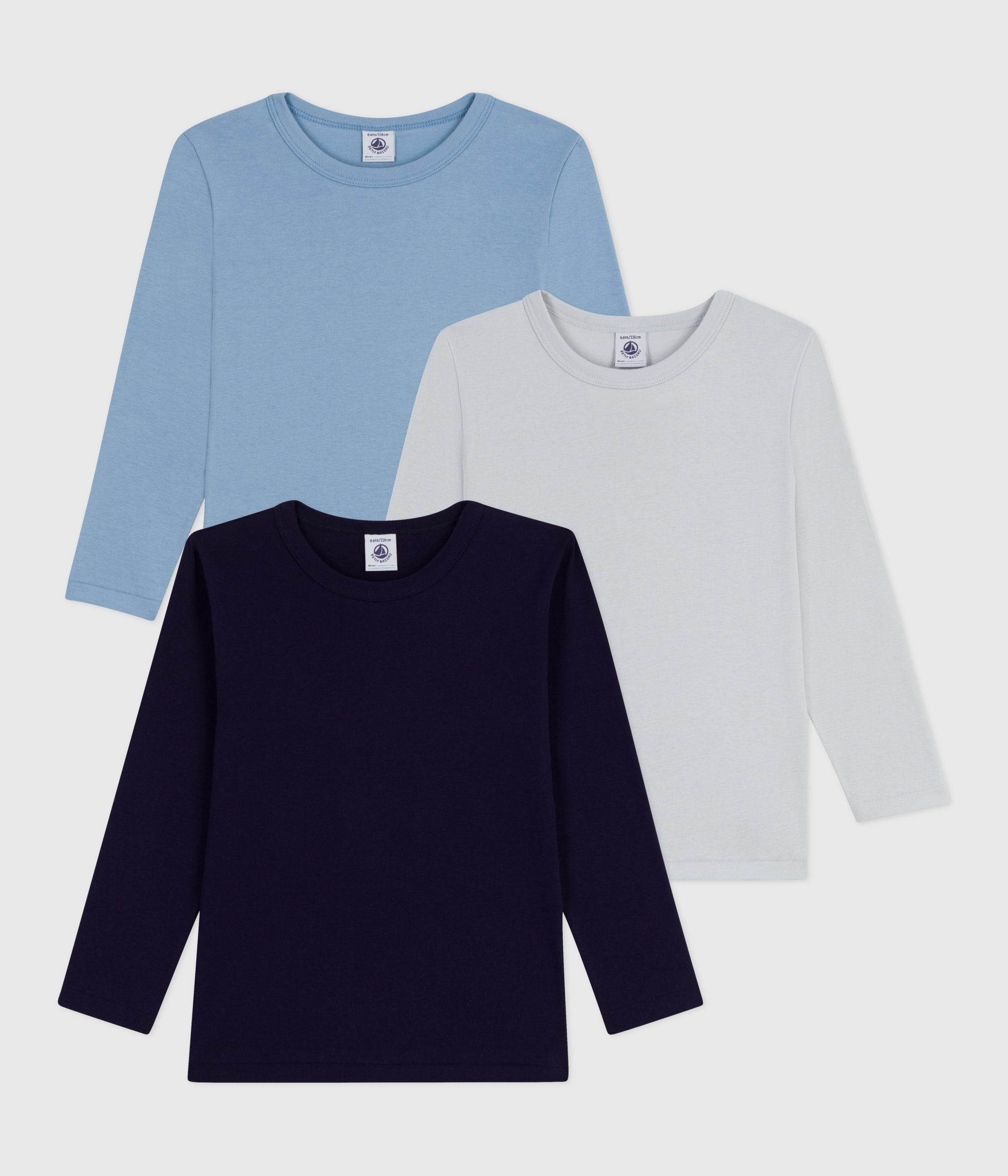 lot-de-3-tee-shirts-enfant-en-coton-manches-longues-uni