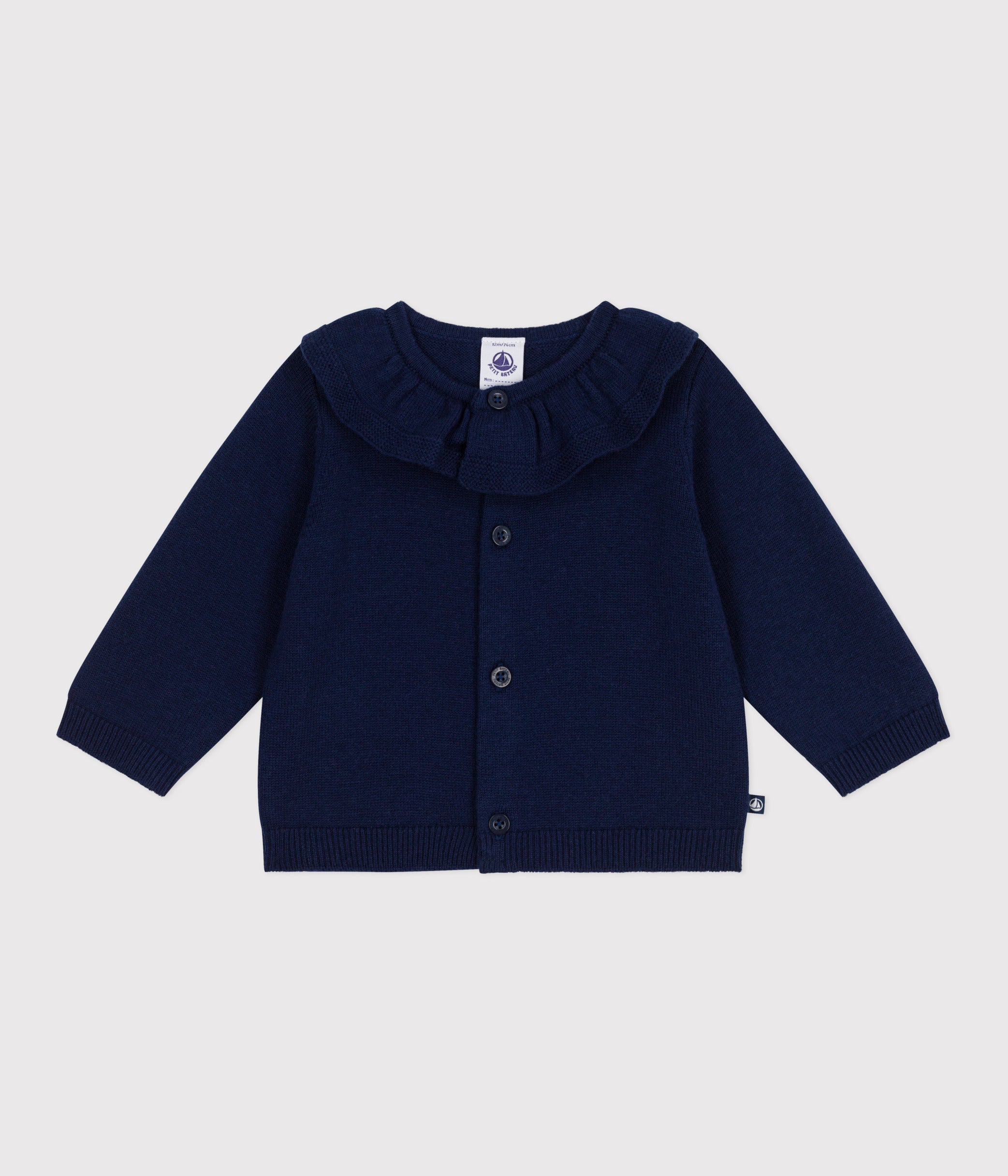 cardigan-bébé-en-tricot-laine-et-coton-uni-à-col