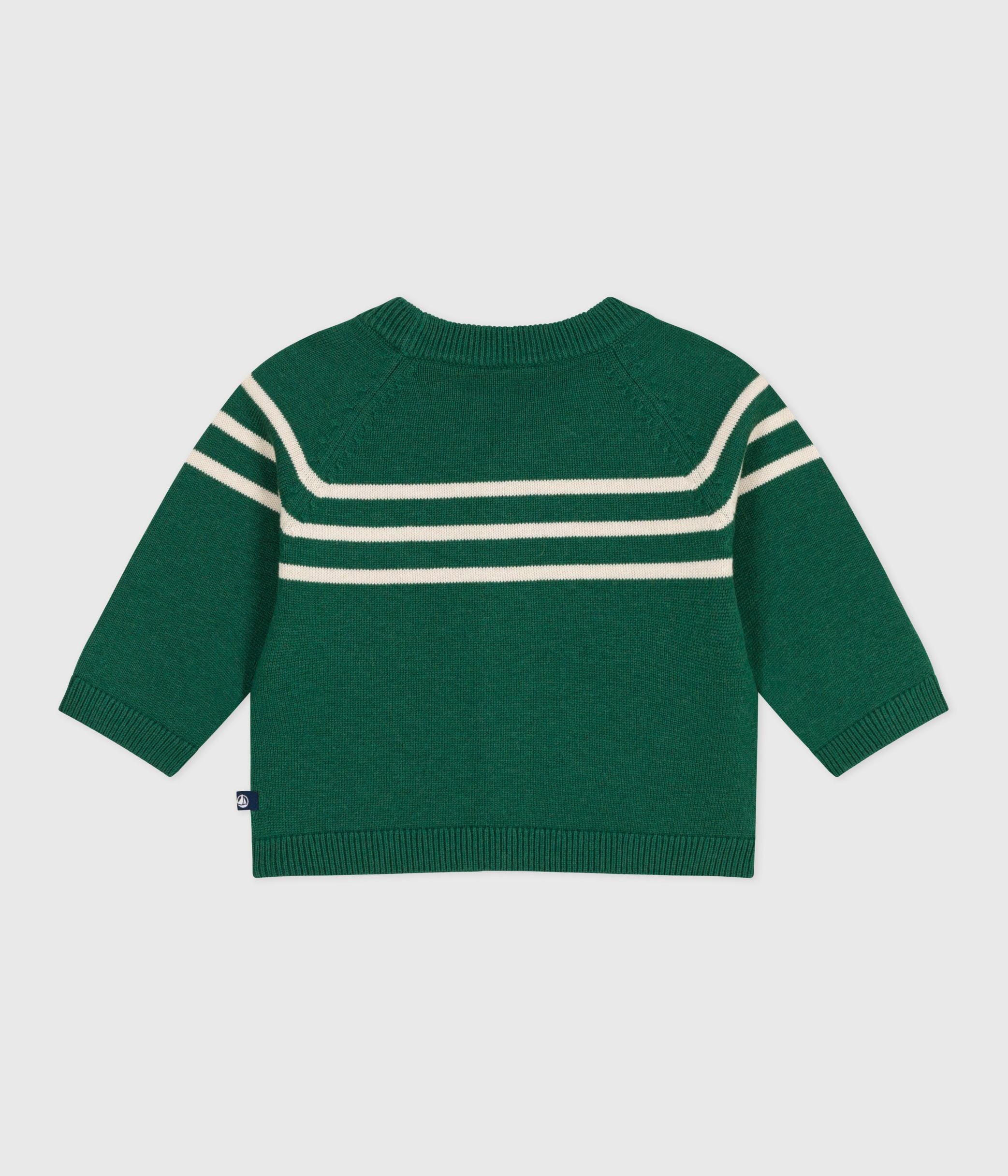 cardigan-bébé-en-tricot-laine-et-coton-rayé