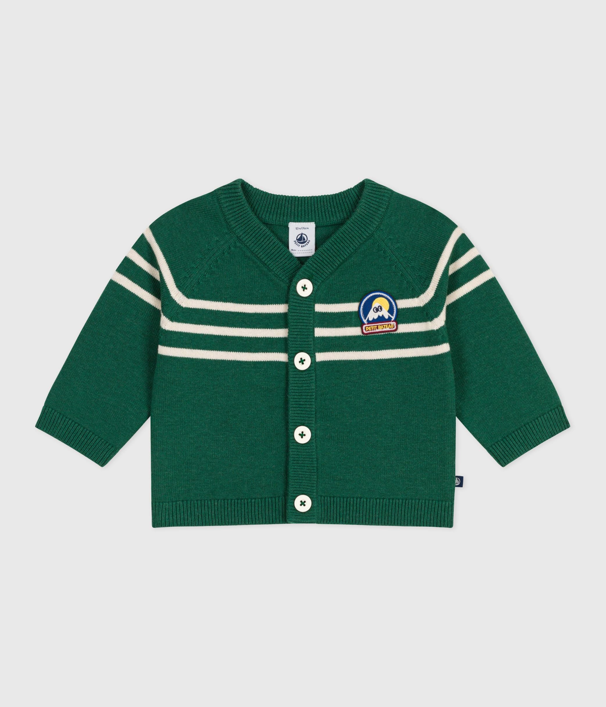 cardigan-bébé-en-tricot-laine-et-coton-rayé