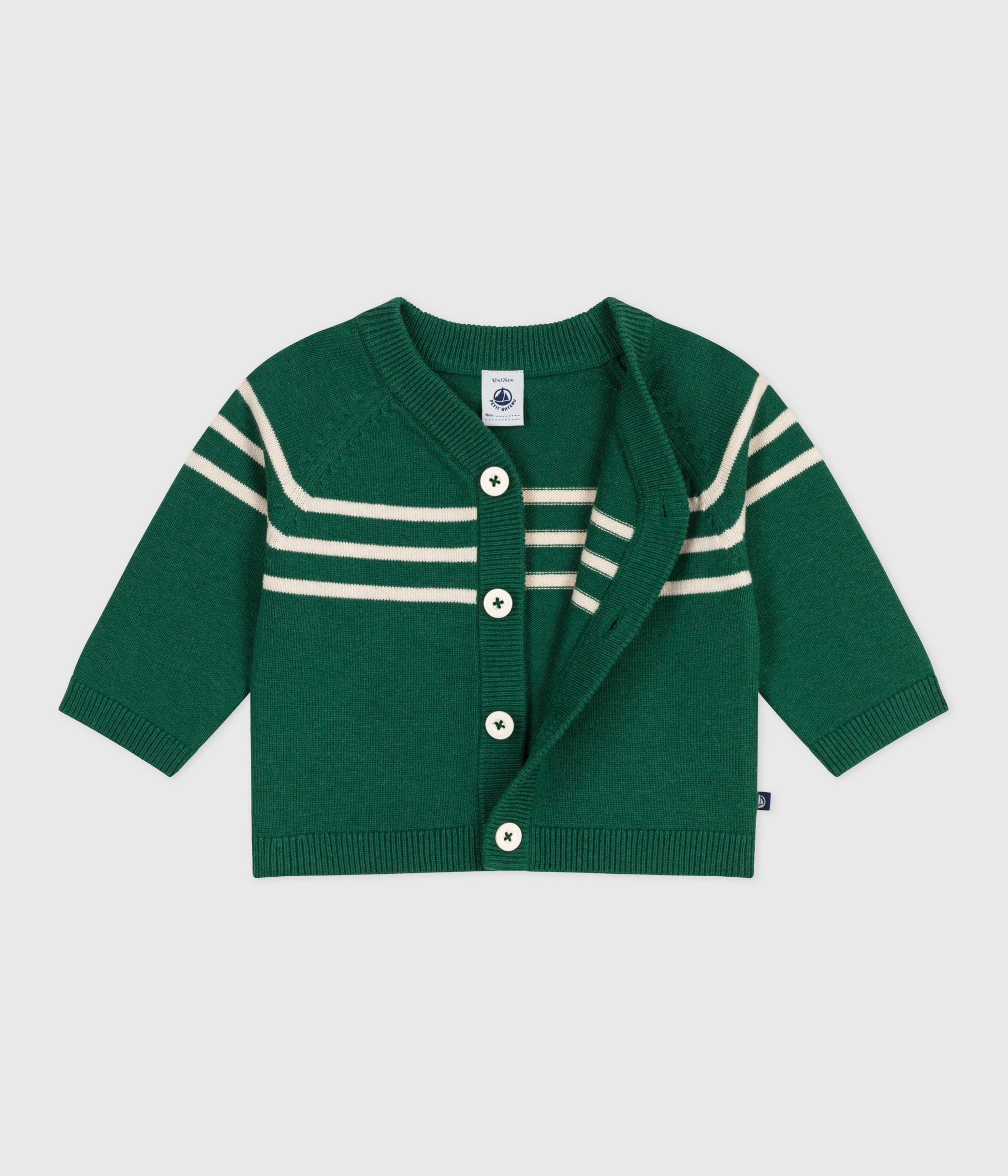 cardigan-bébé-en-tricot-laine-et-coton-rayé