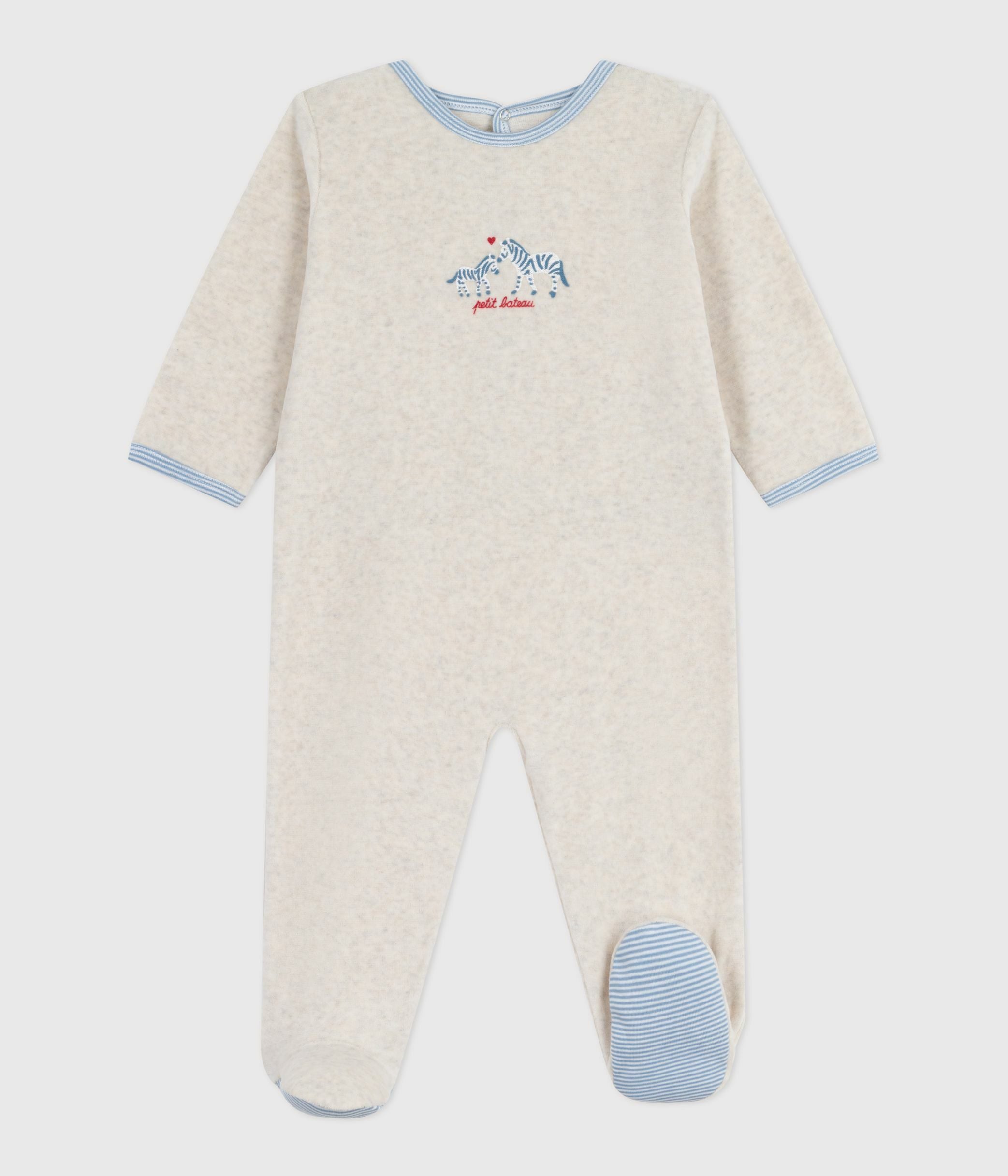 pyjama-bébé-en-velours-ouverture-au-dos-uni