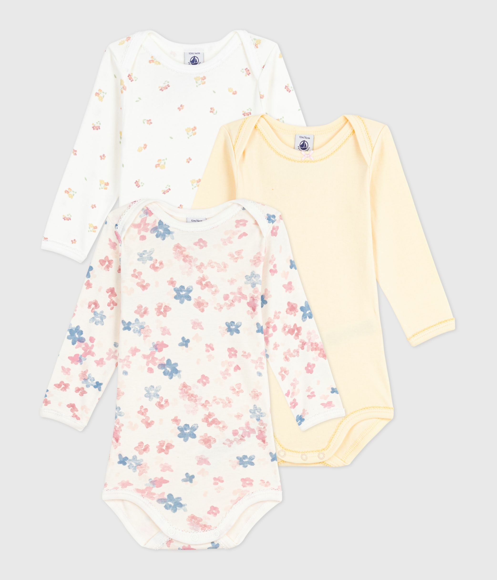 lot-de-3-bodies-manches-longues-en-coton-imprimé-fleuri-bébé
