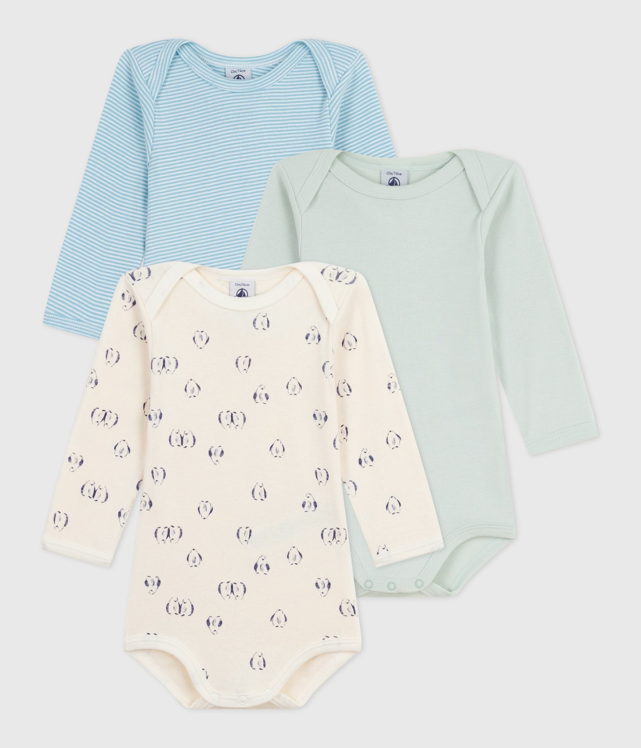 lot-de-3-bodies-manches-longues-en-coton-imprimé-pingouins-bébé