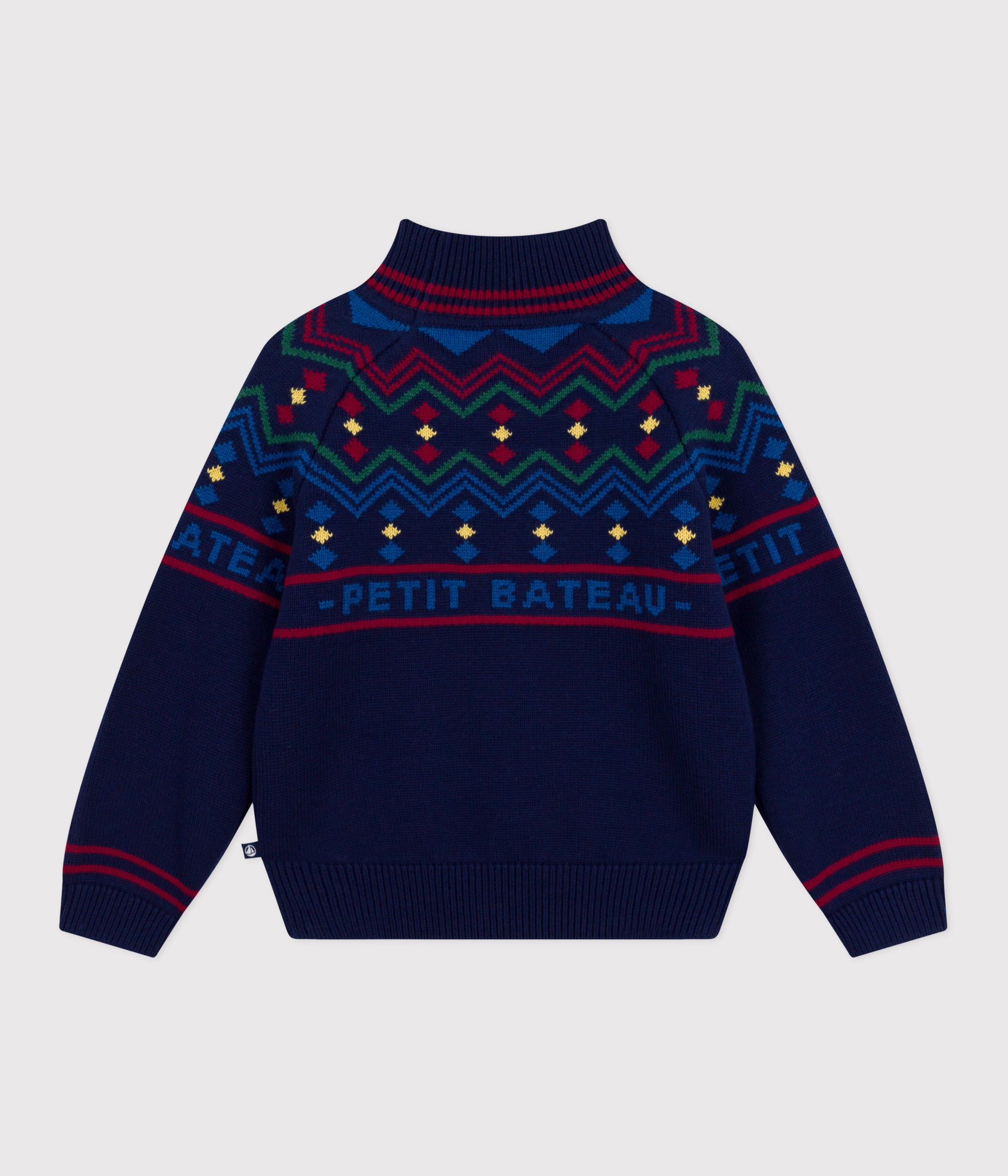 pull-à-col-montant-enfant-en-laine-et-coton-à-motifs