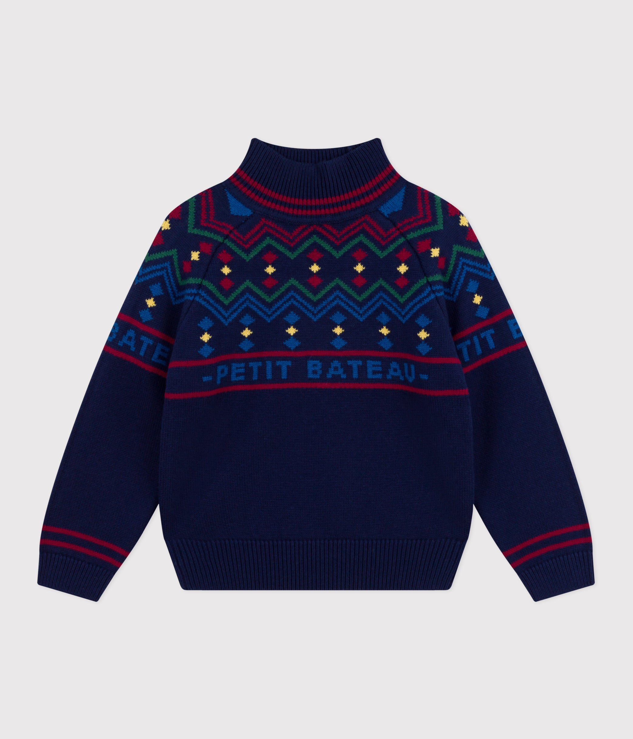 pull-à-col-montant-enfant-en-laine-et-coton-à-motifs