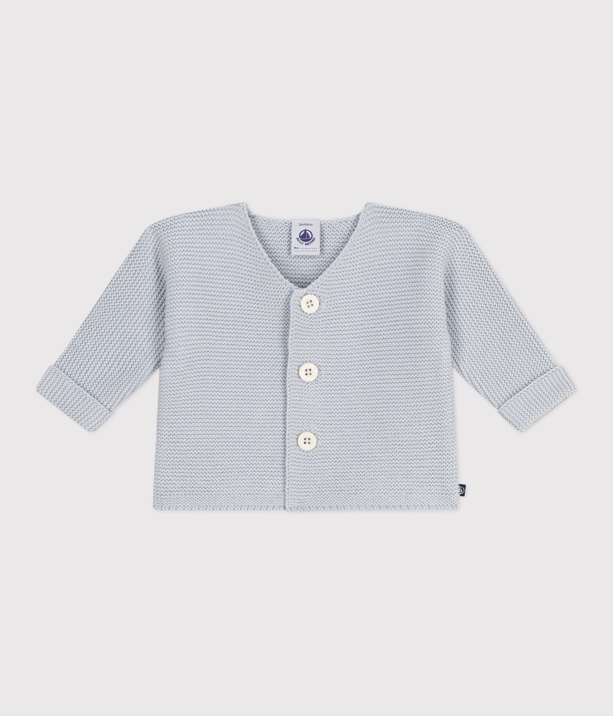 cardigan-bébé-tricot-point-mousse-en-coton