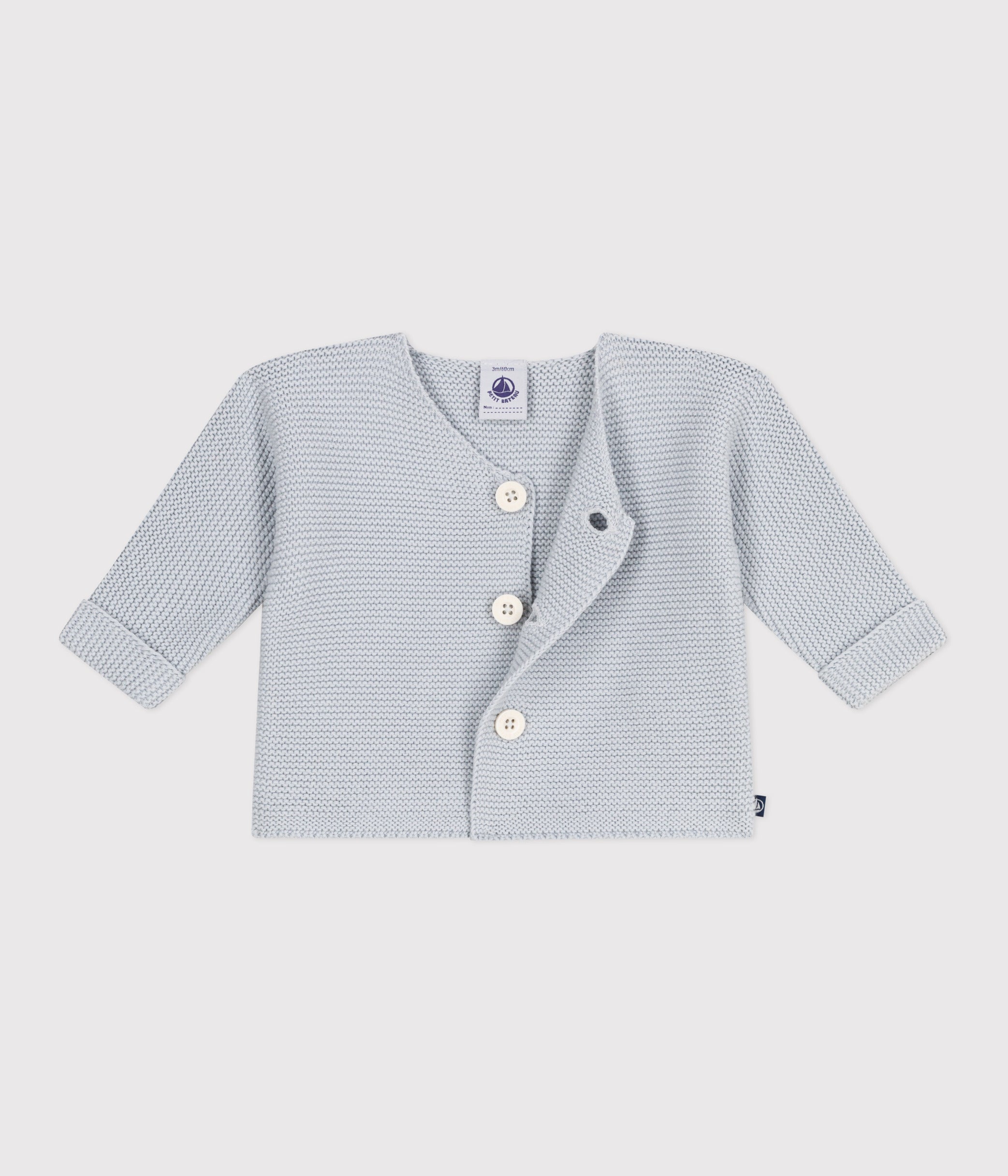 cardigan-bébé-tricot-point-mousse-en-coton