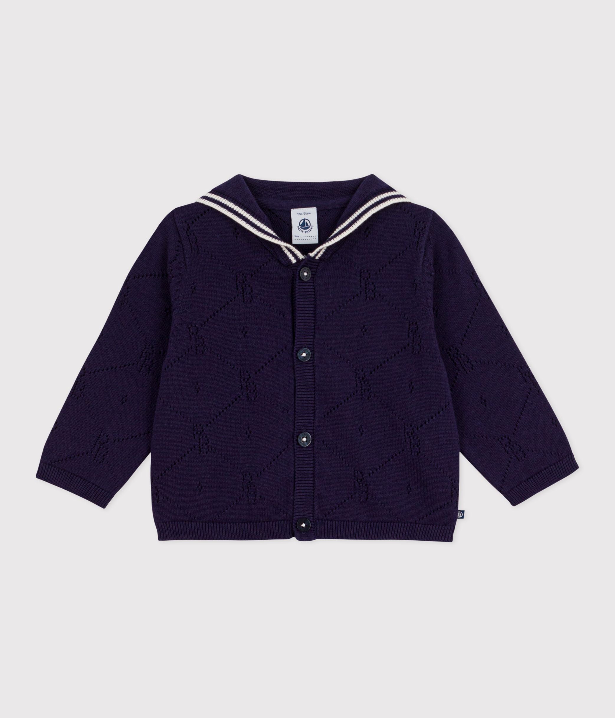 cardigan-bébé-à-col-marin-en-coton-ajouré