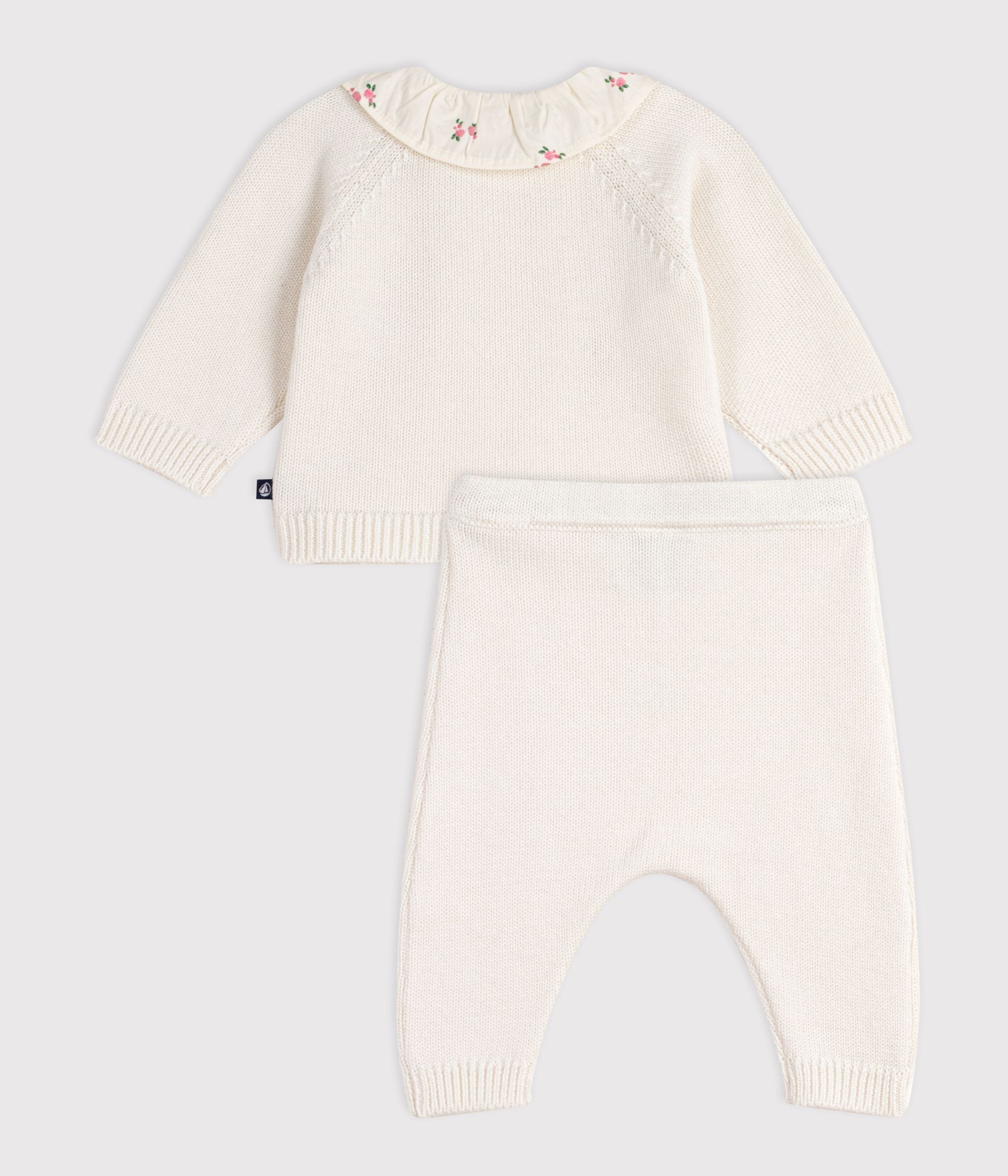 ensemble-2-pièces-bébé-en-laine-et-coton-et-colerette-fleurie