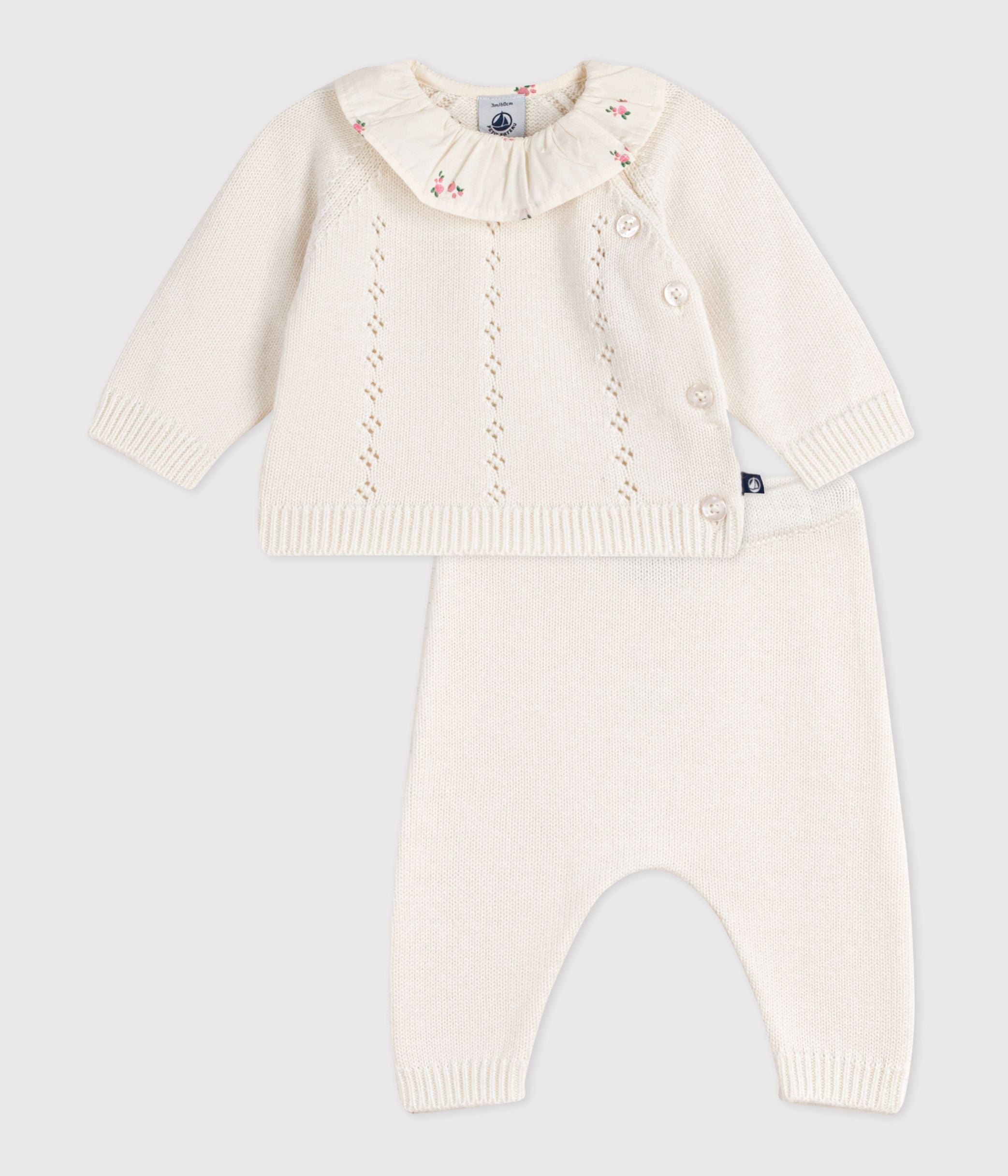 ensemble-2-pièces-bébé-en-laine-et-coton-et-colerette-fleurie