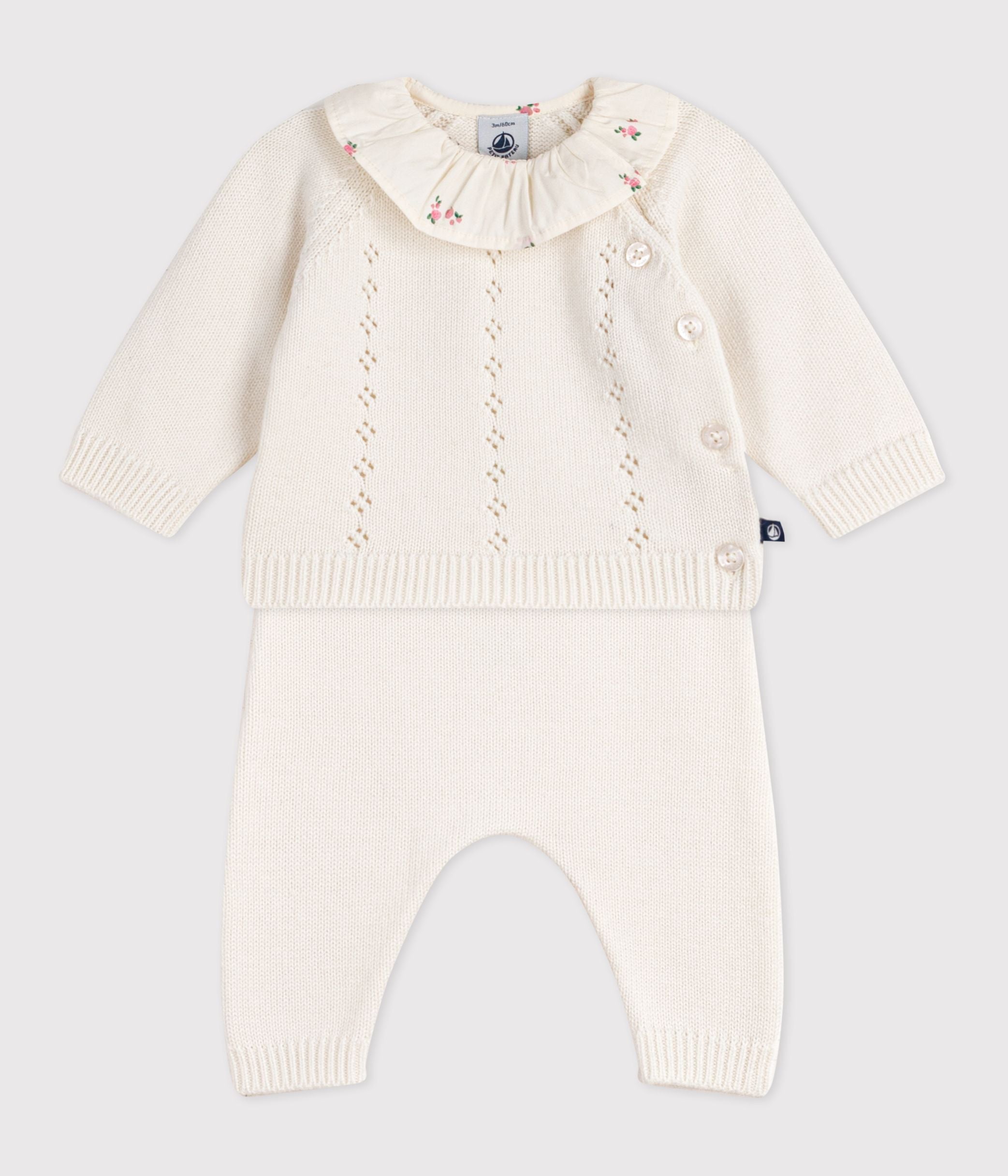 ensemble-2-pièces-bébé-en-laine-et-coton-et-colerette-fleurie