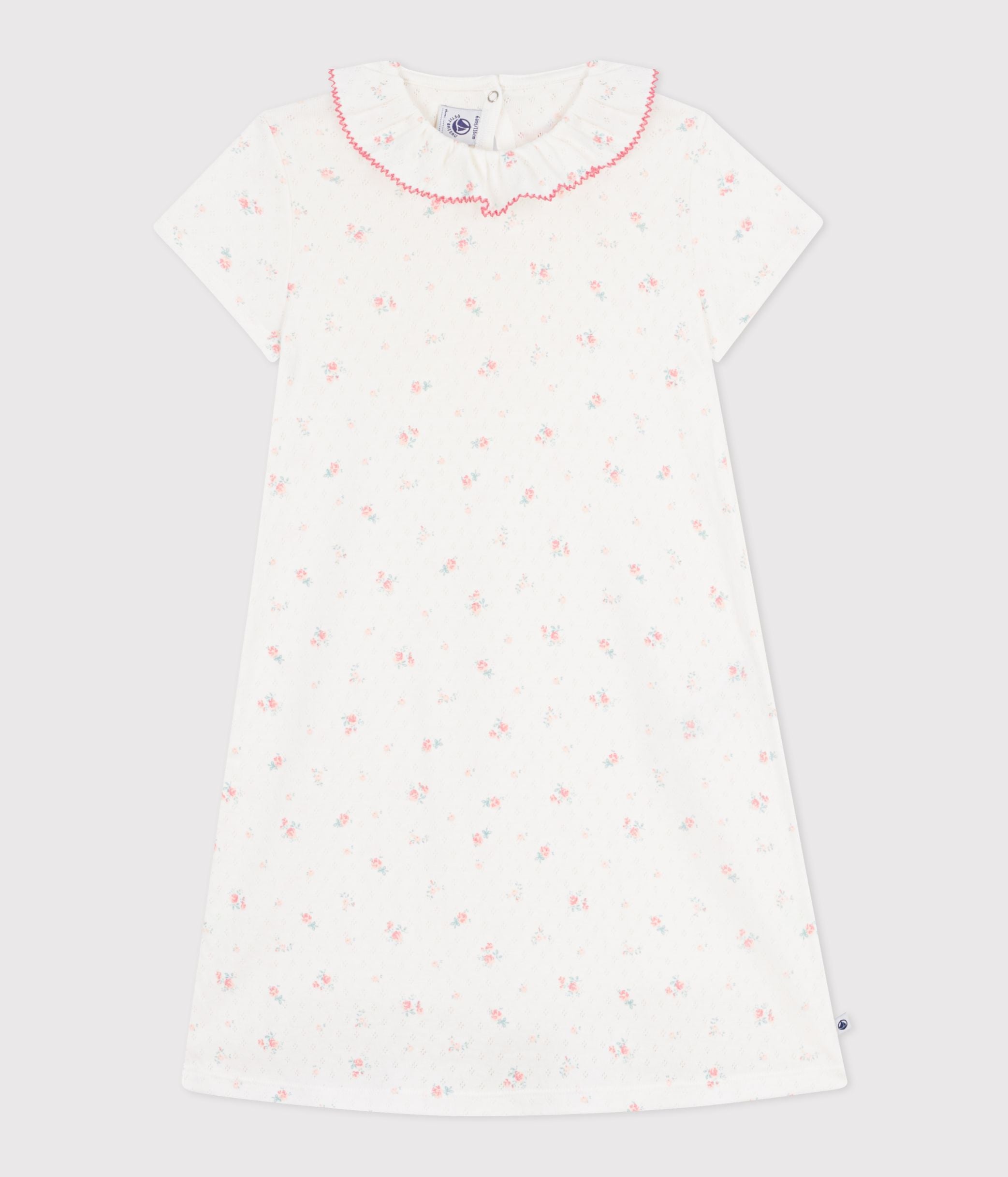 chemise-de-nuit-enfant-en-coton-ajouré-imprimé-fleuri