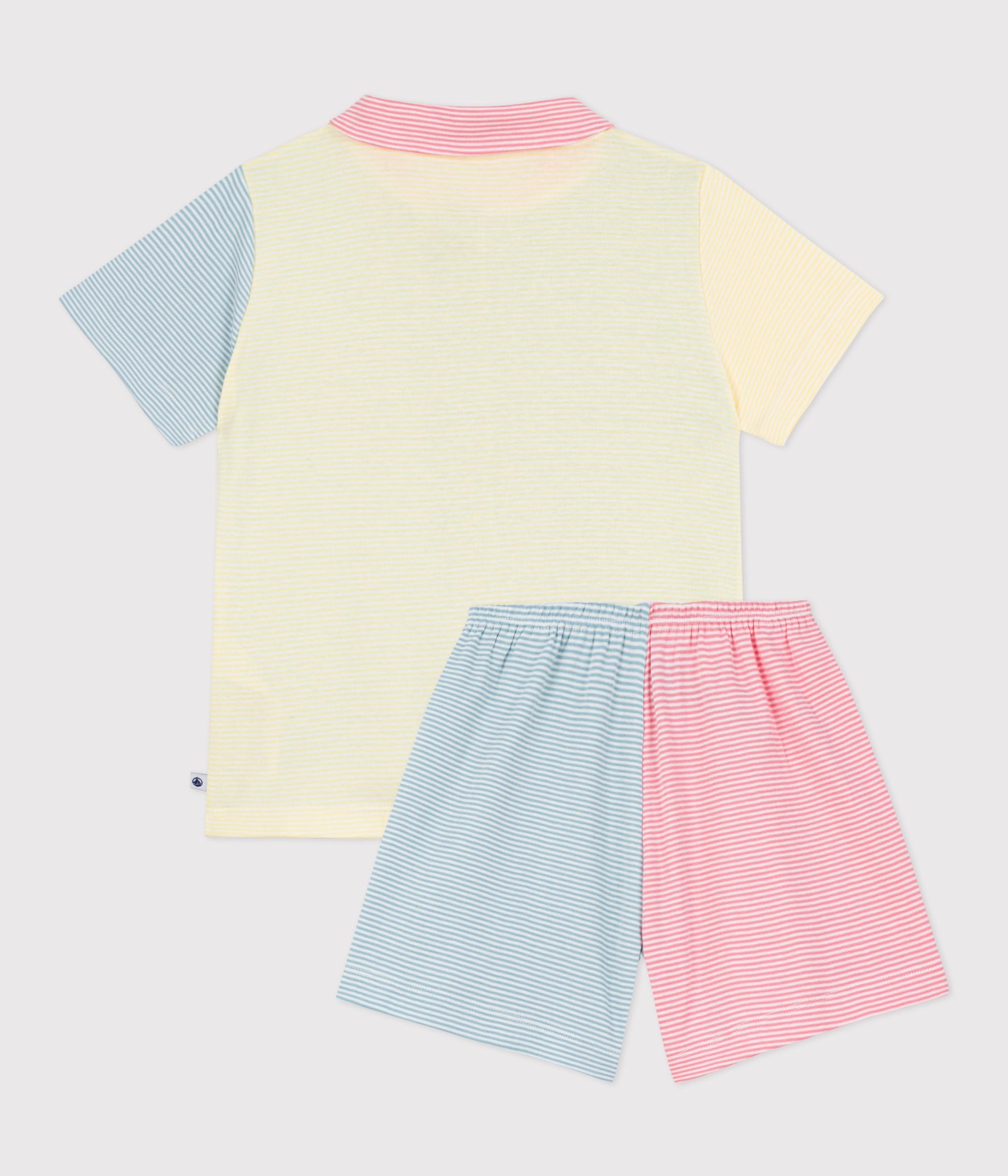 pyjama-short-boutonné-enfant-en-coton-à-rayures