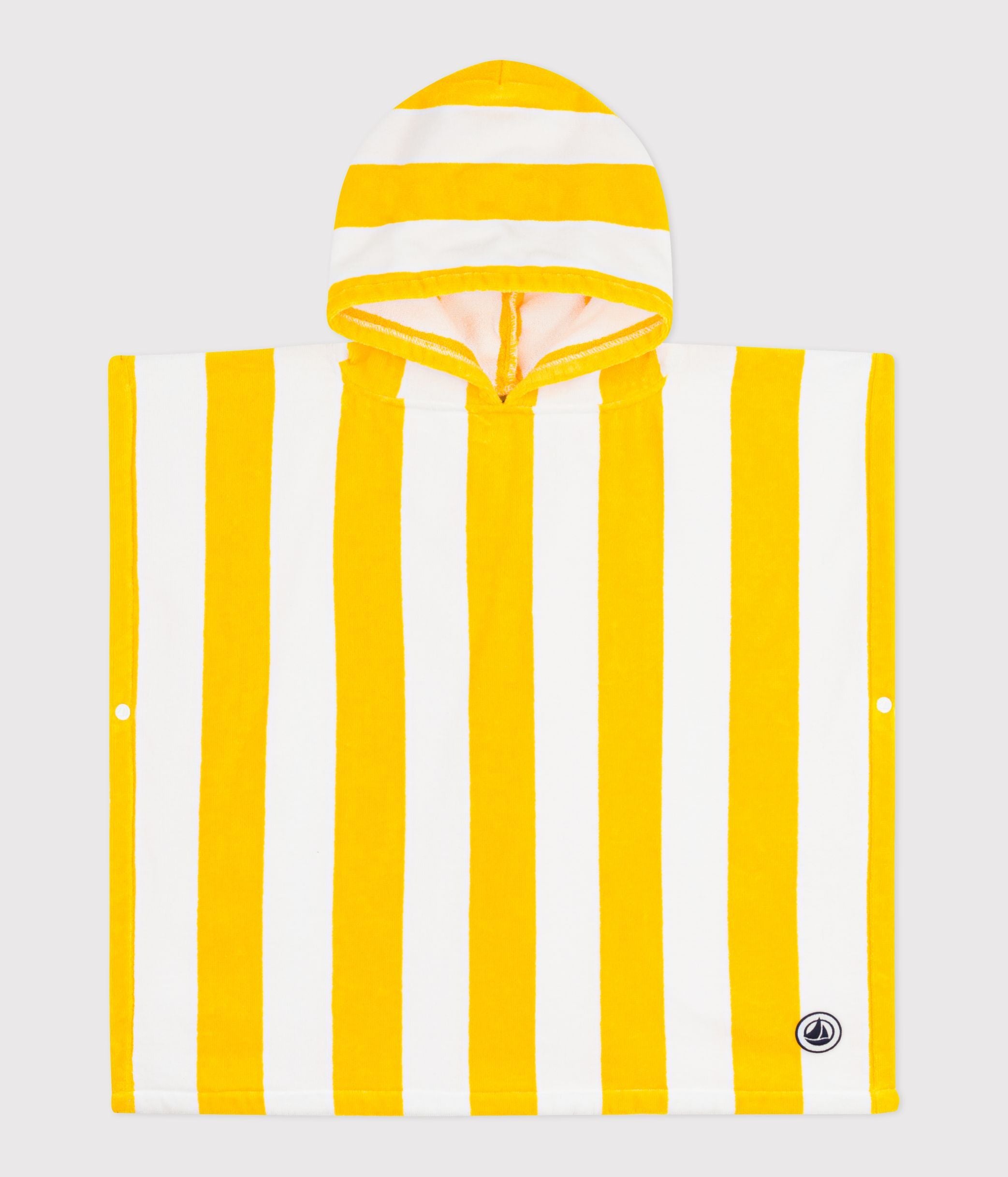 poncho-de-bain-enfant-en-coton-éponge-à-rayures