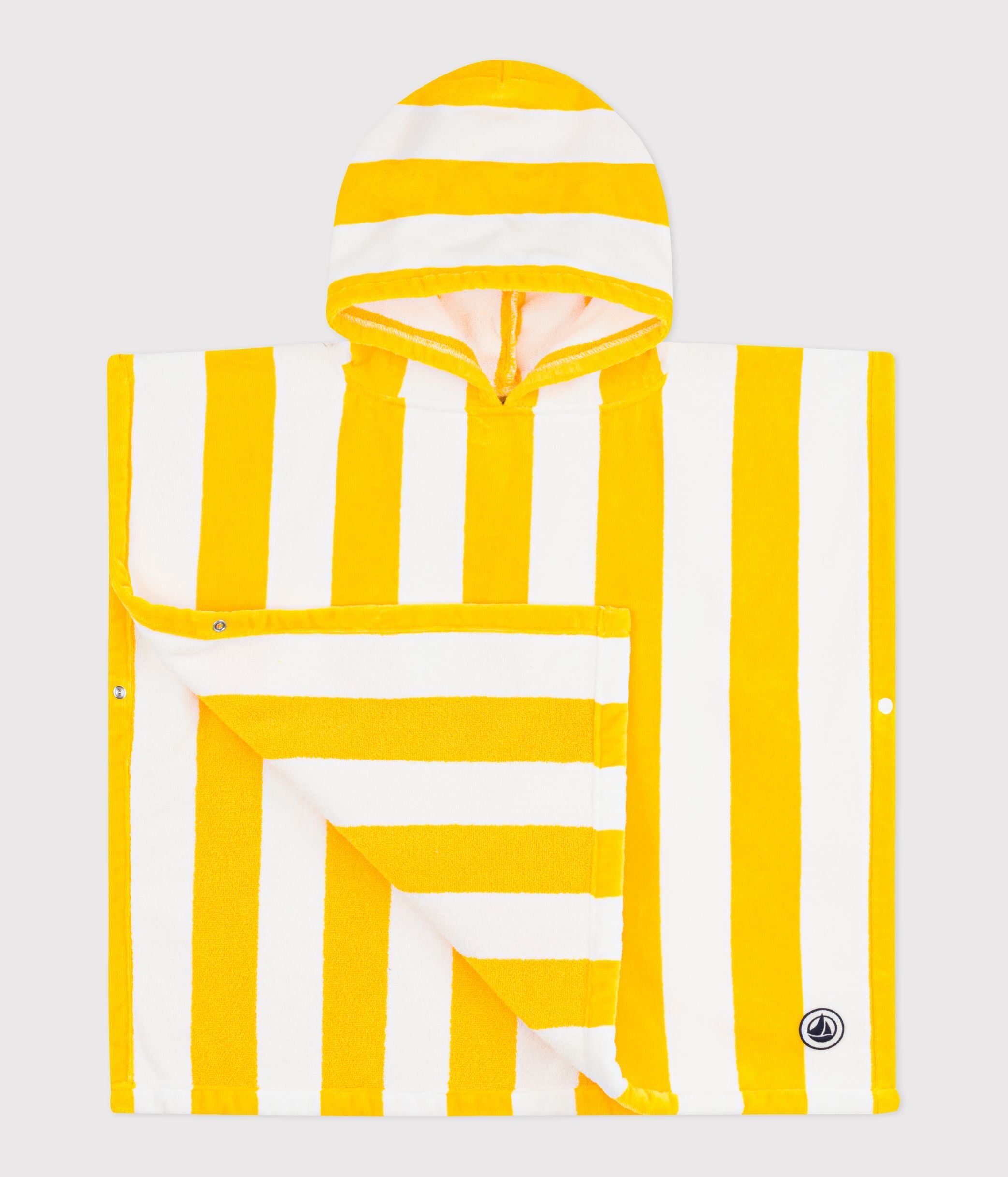 poncho-de-bain-enfant-en-coton-éponge-à-rayures