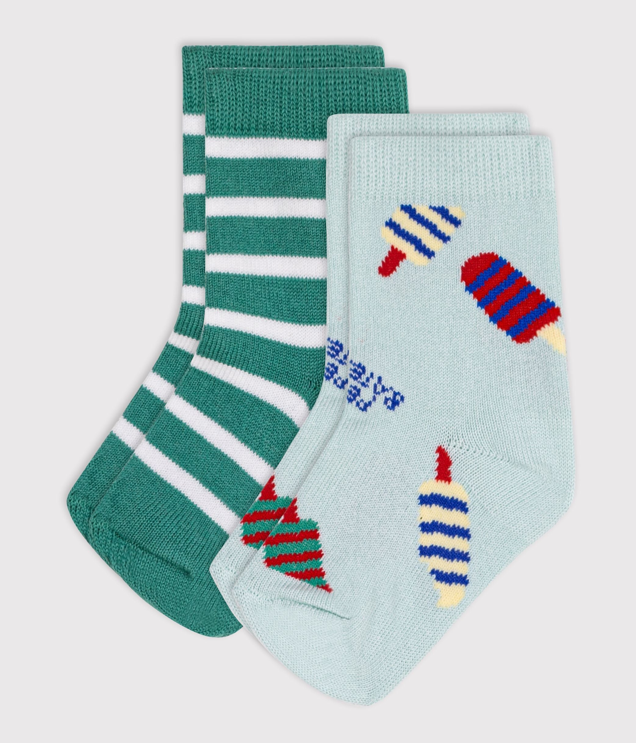 lot-de-2-paires-de-chaussettes-bébé-en-coton-imprimé-glaces-et-rayures