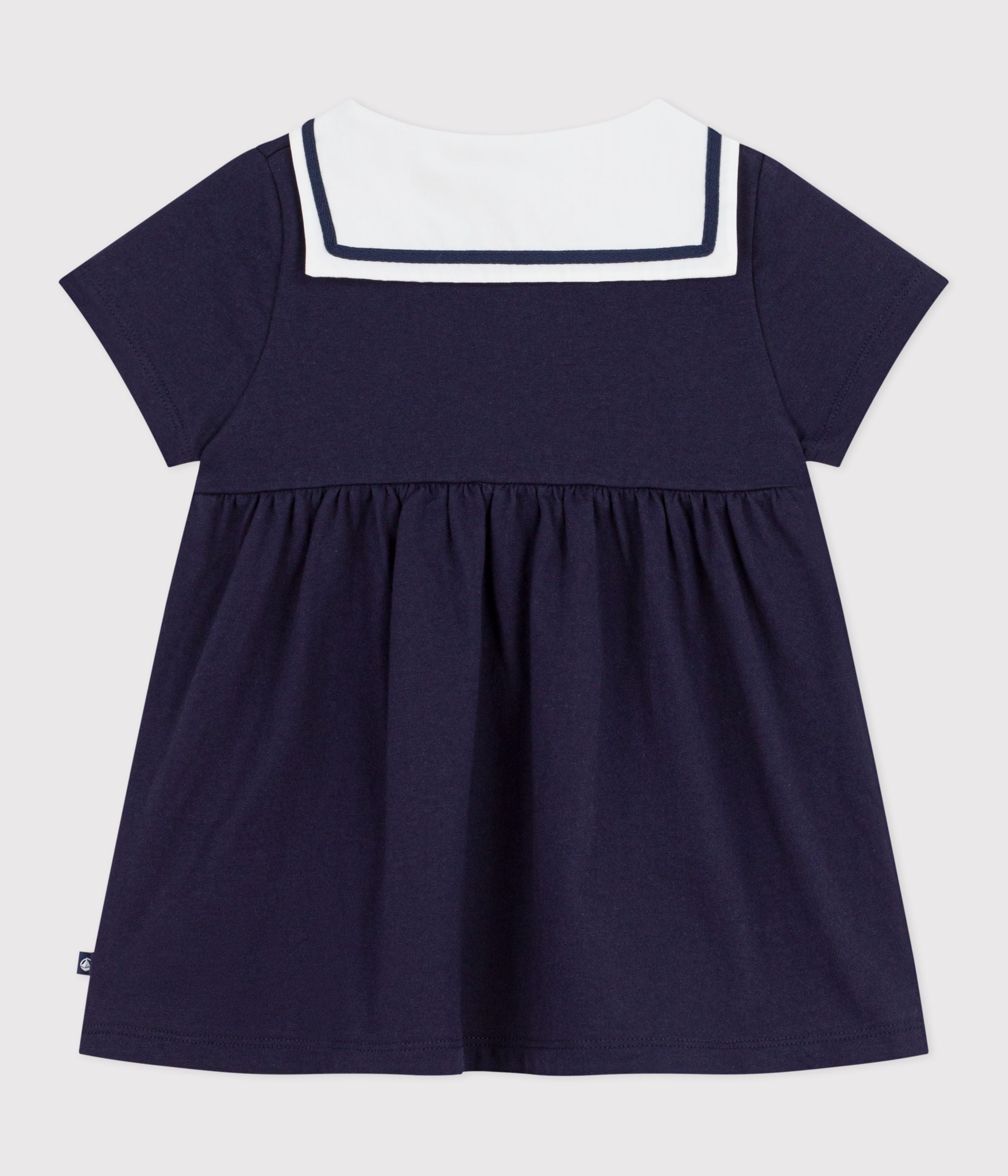 robe-bébé-en-coton-manches-courtes,-unie-avec-son-col-marin
