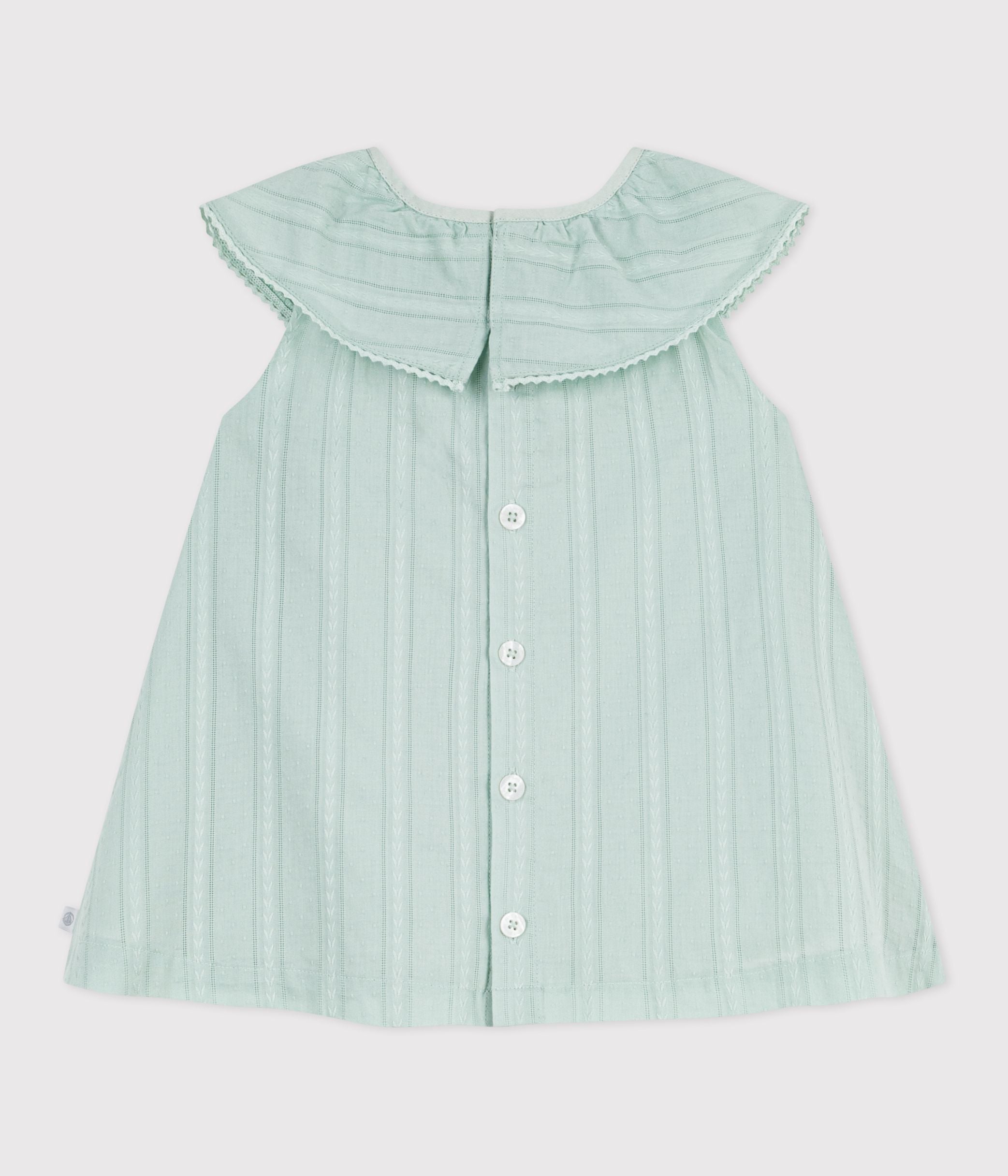 robe-bébé-en-coton-manches-courtes,-unie-avec-sa-colerette