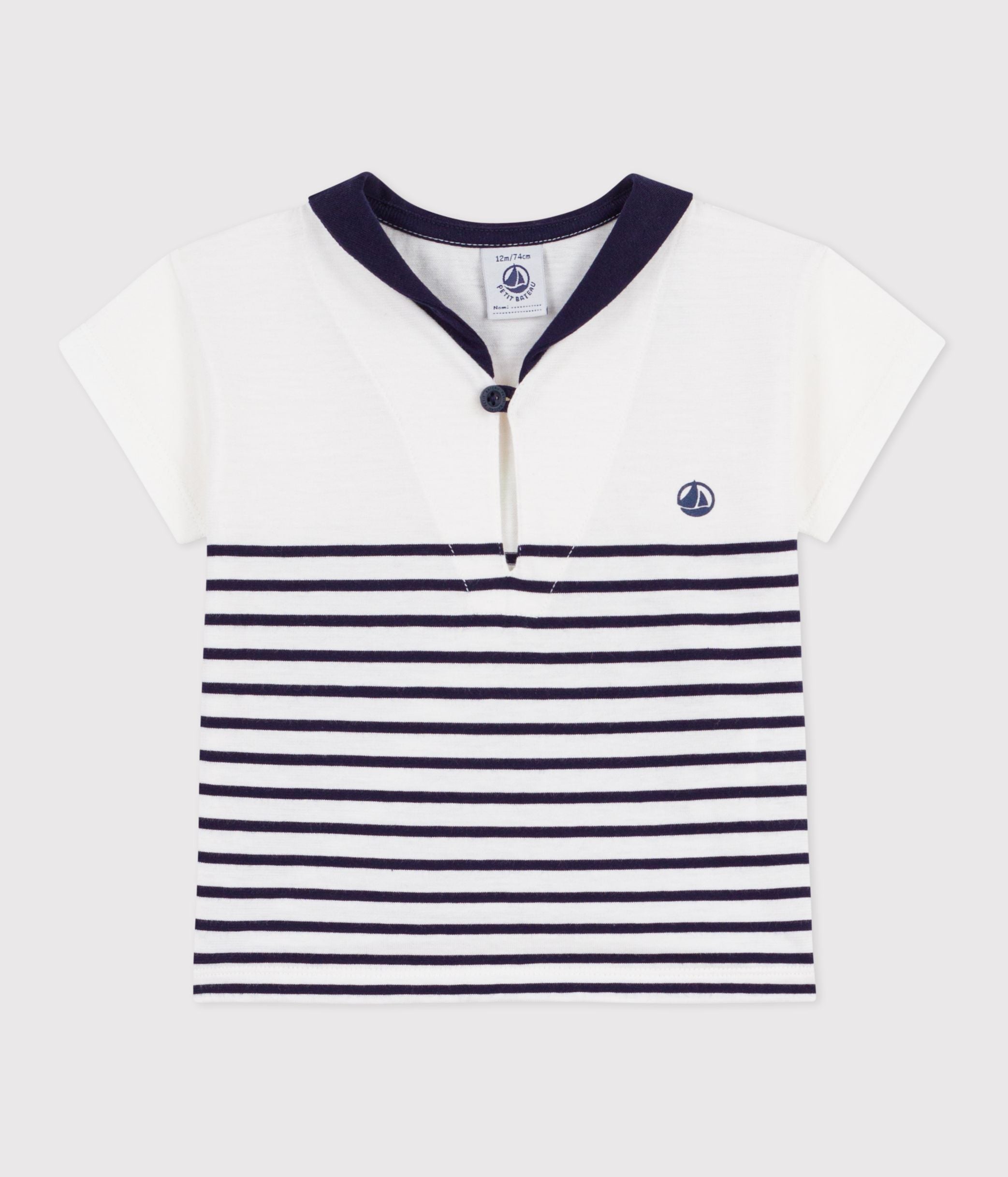 tee-shirt-bébé-en-coton-à-manches-courtes,-rayure-marinière