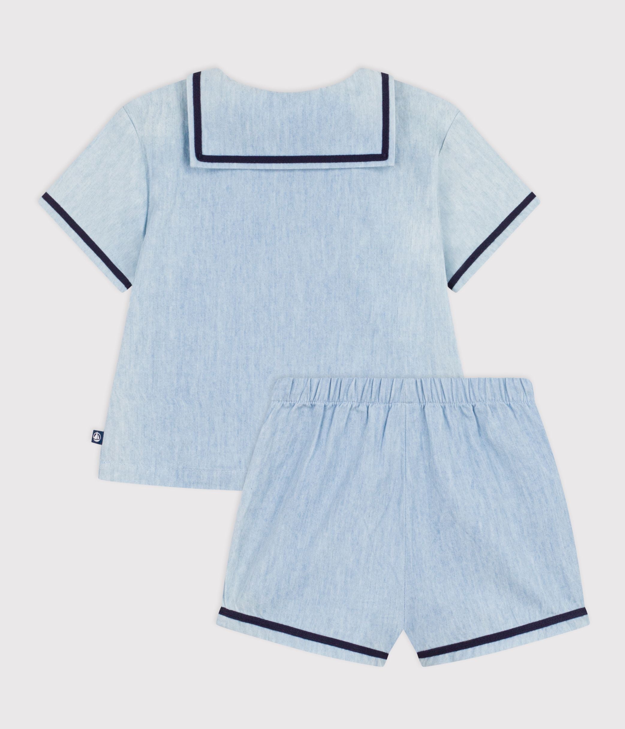 ensemble-2-pièces-en-chambray,-tee-shirt-col-vareuse