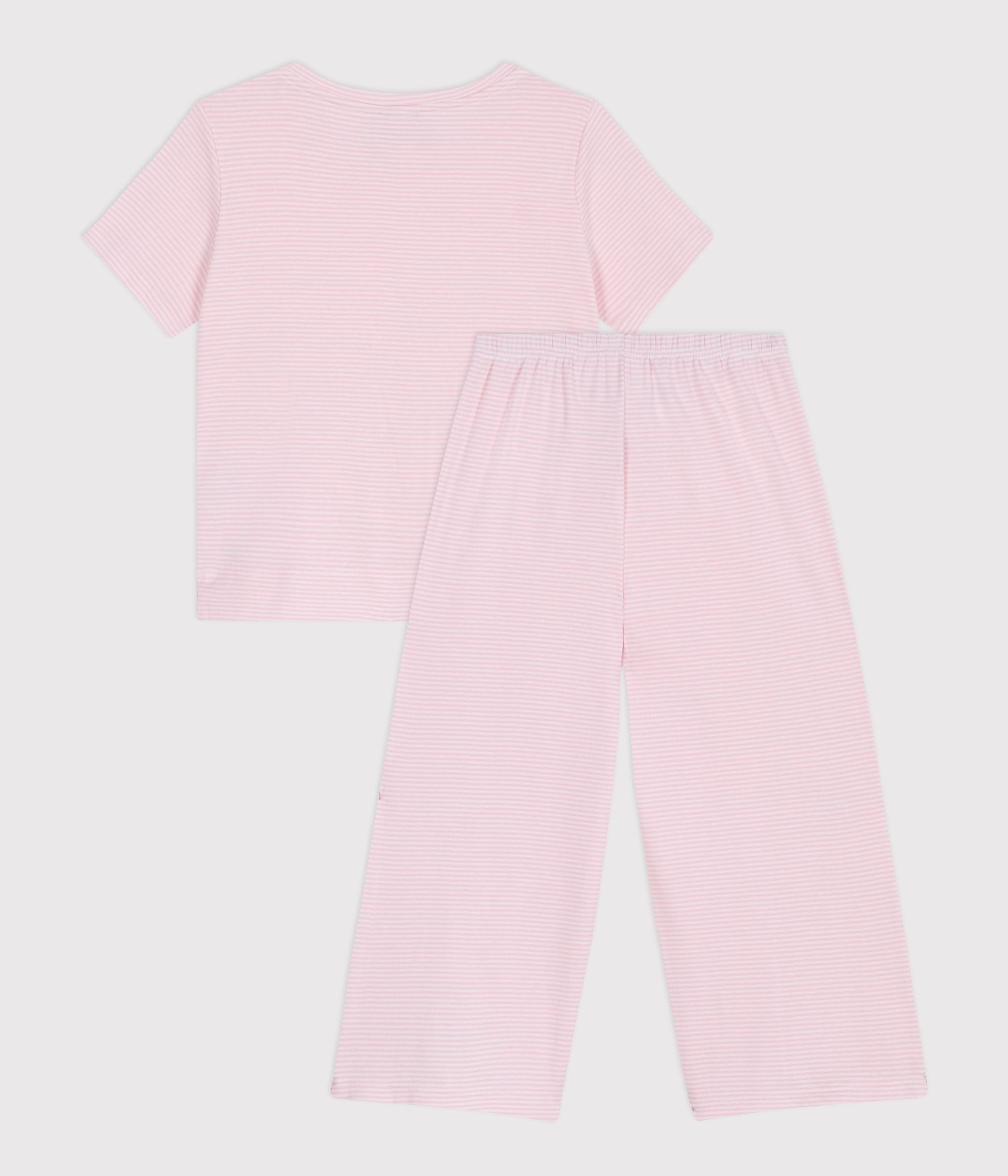 pyjama-enfant-en-coton-manches-courtes-jambes-larges-à-rayures