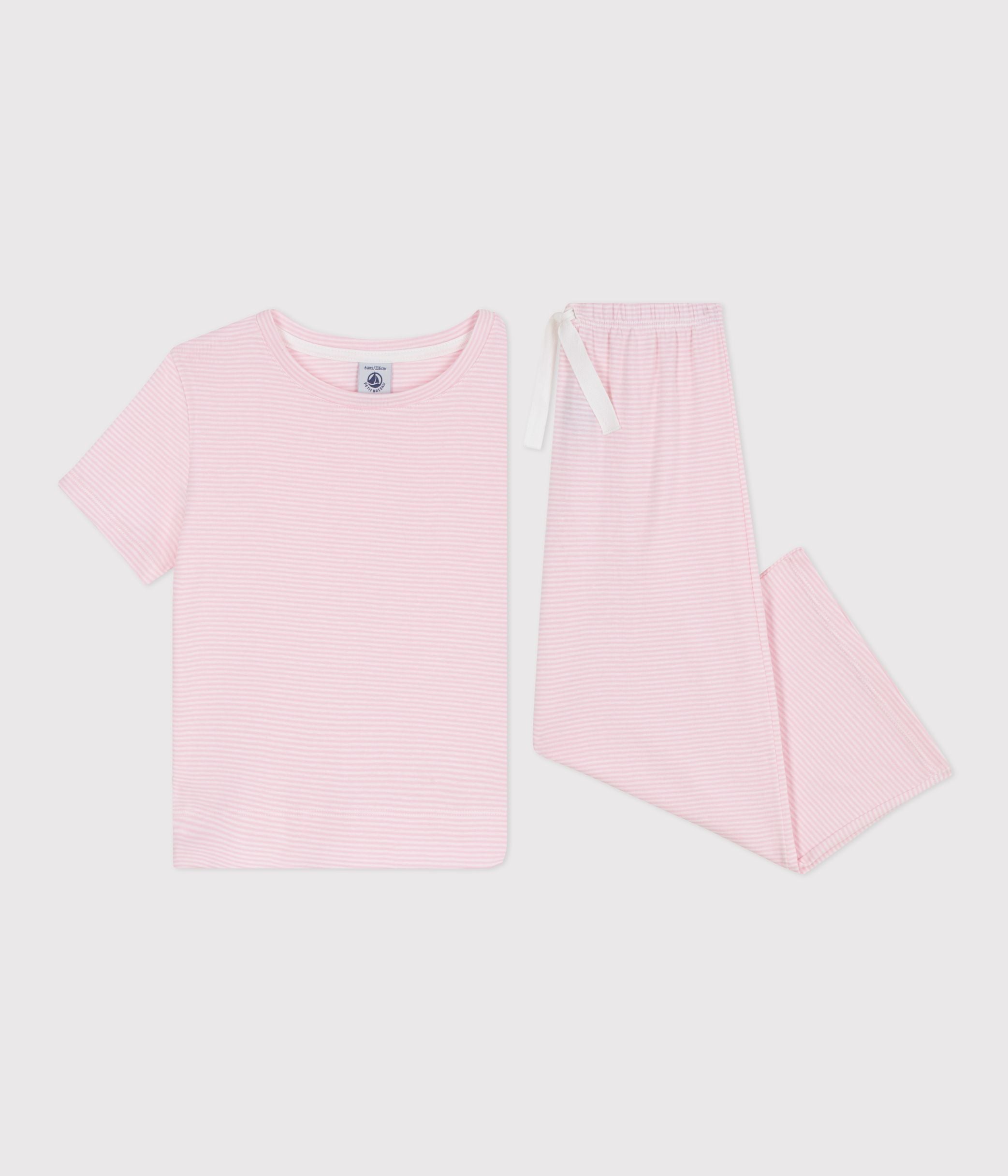 pyjama-enfant-en-coton-manches-courtes-jambes-larges-à-rayures
